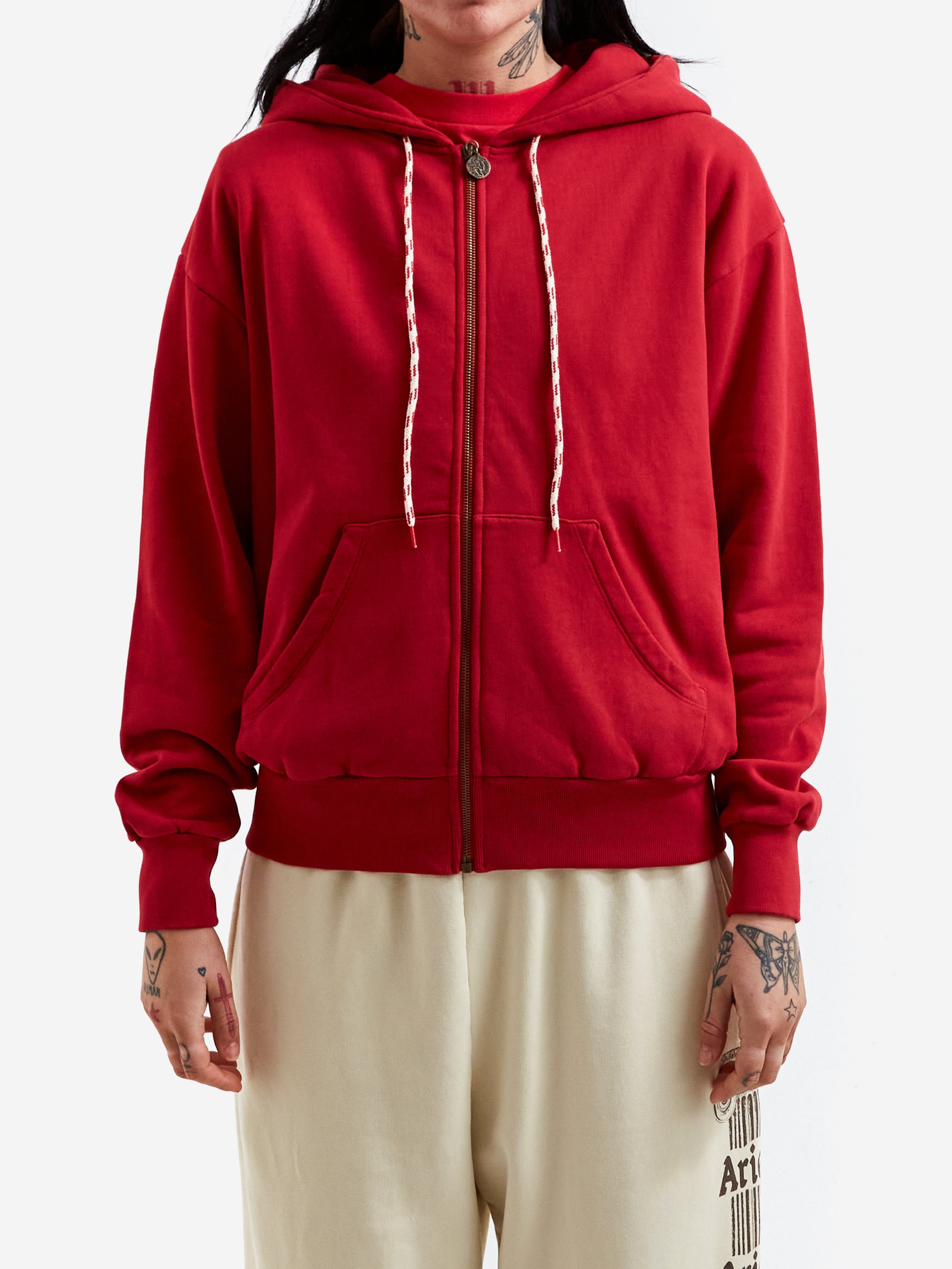 Aries Temple Zip Through Hoodie Red – Goodhood - Main Image