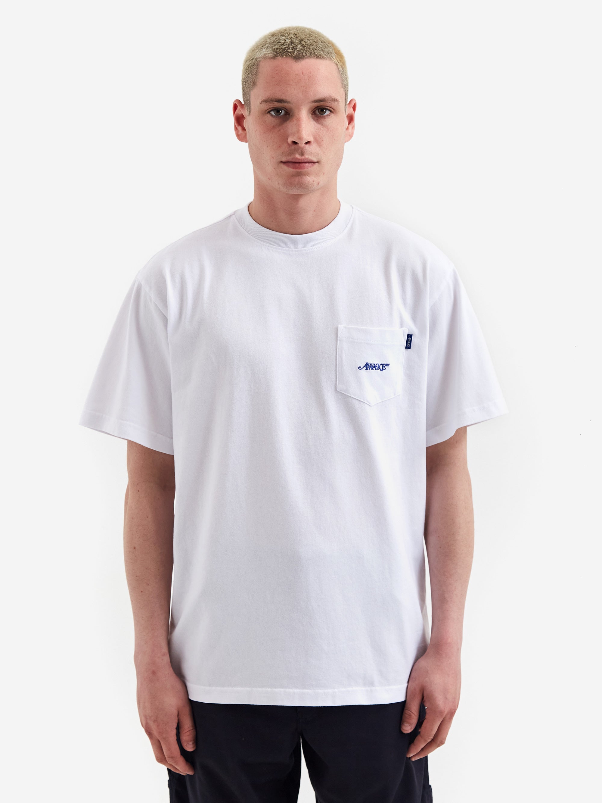 Awake NY Classic Embroidered Logo Pocket Short Sleeve T-Shirt - White