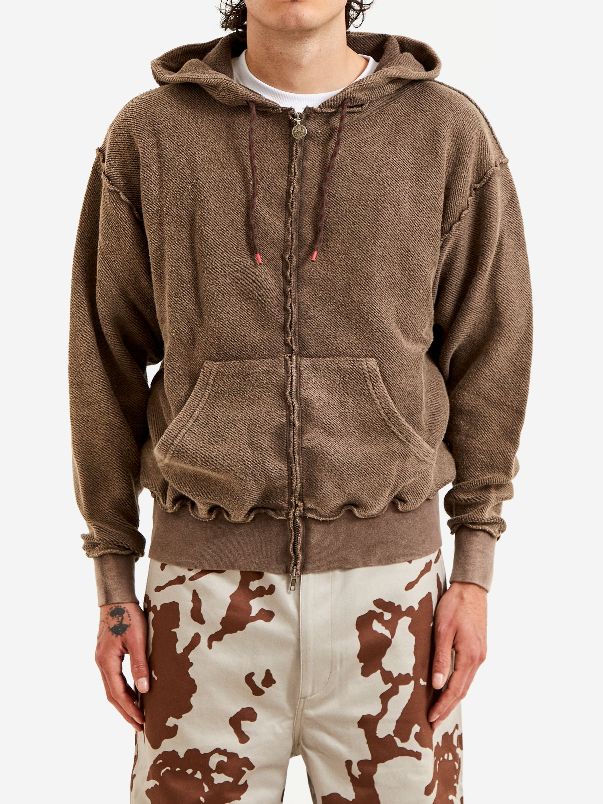Aries Aged Reverso Temple Zip Through Hoodie Brown – Goodhood