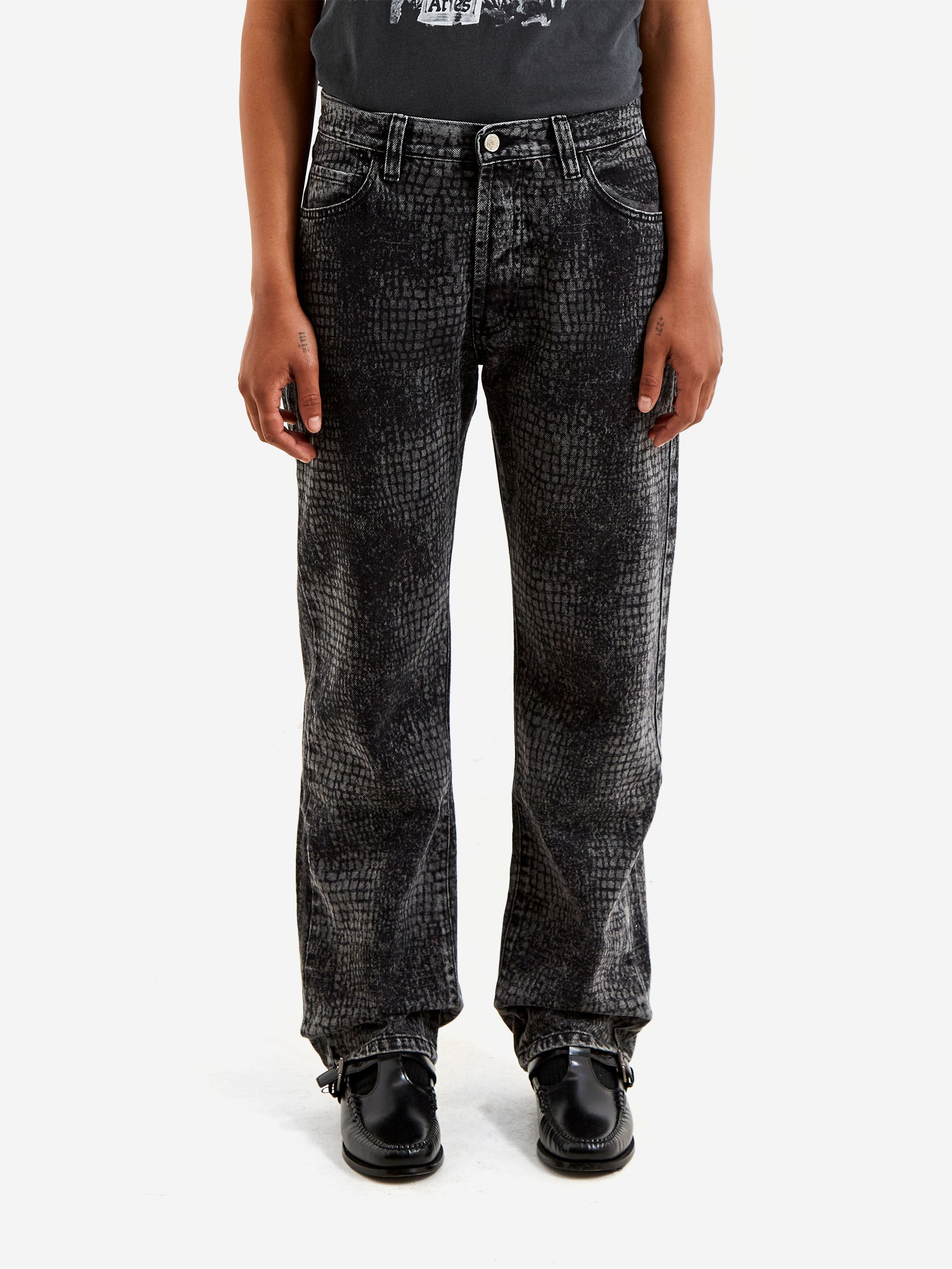 Aries Lasered Croc Lilly Jean W - Black – Goodhood