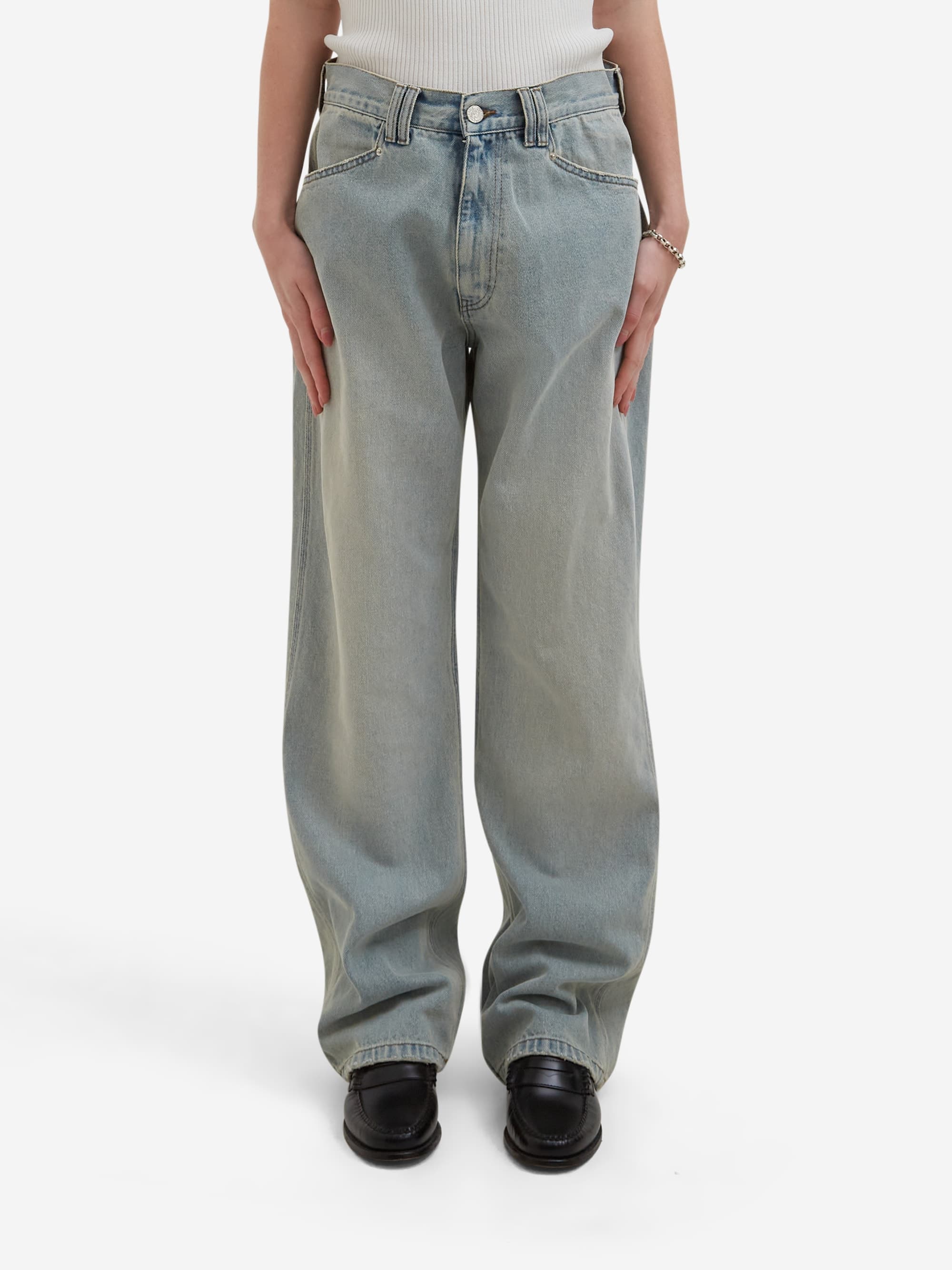 ARIES (アリーズ アリエス) ELASTIC WAISTBAND BATTEN JEANS (MID WASH 
