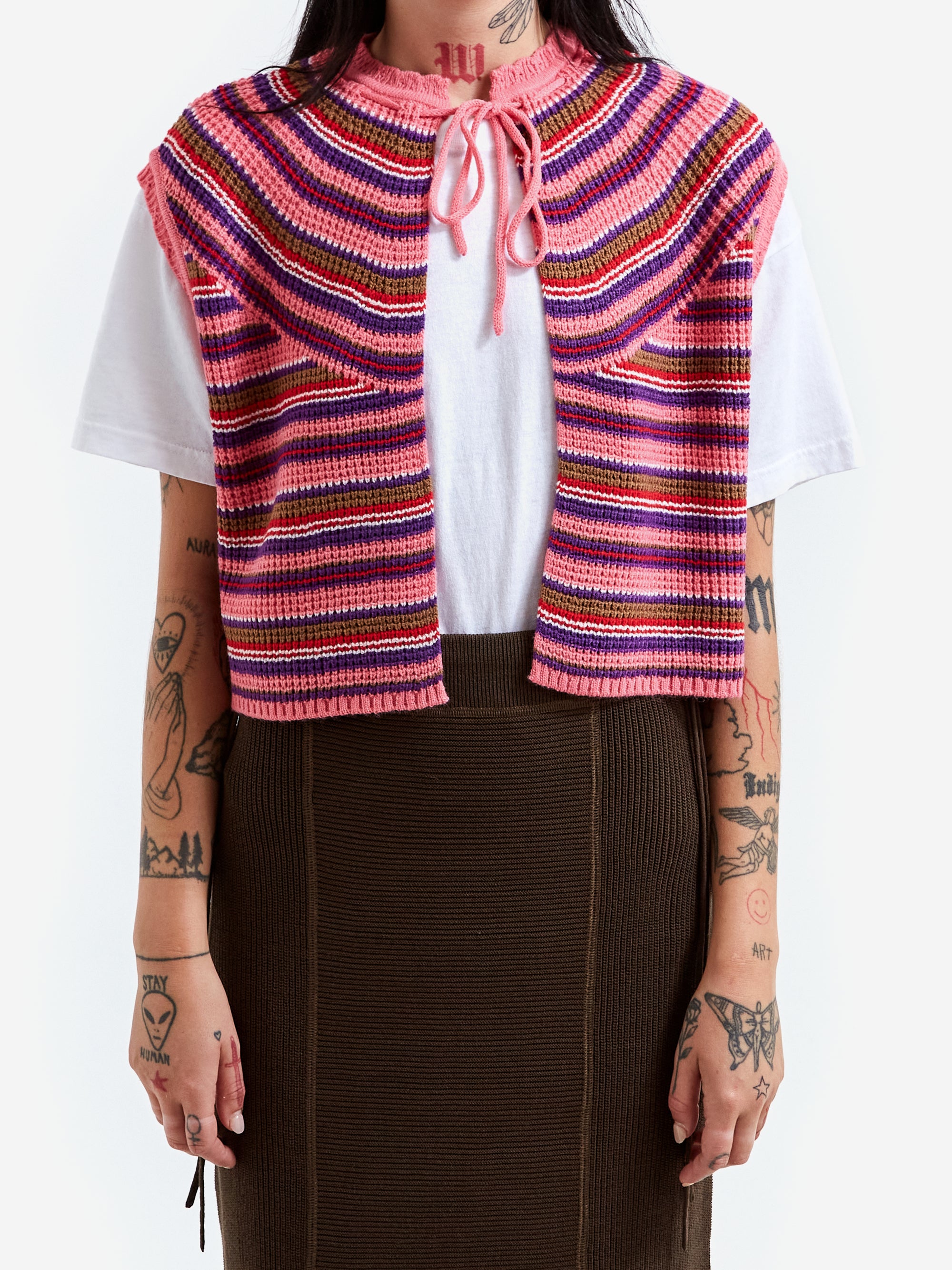 Beams Boy Multi Border Knit Vest - Fuchsia – Goodhood
