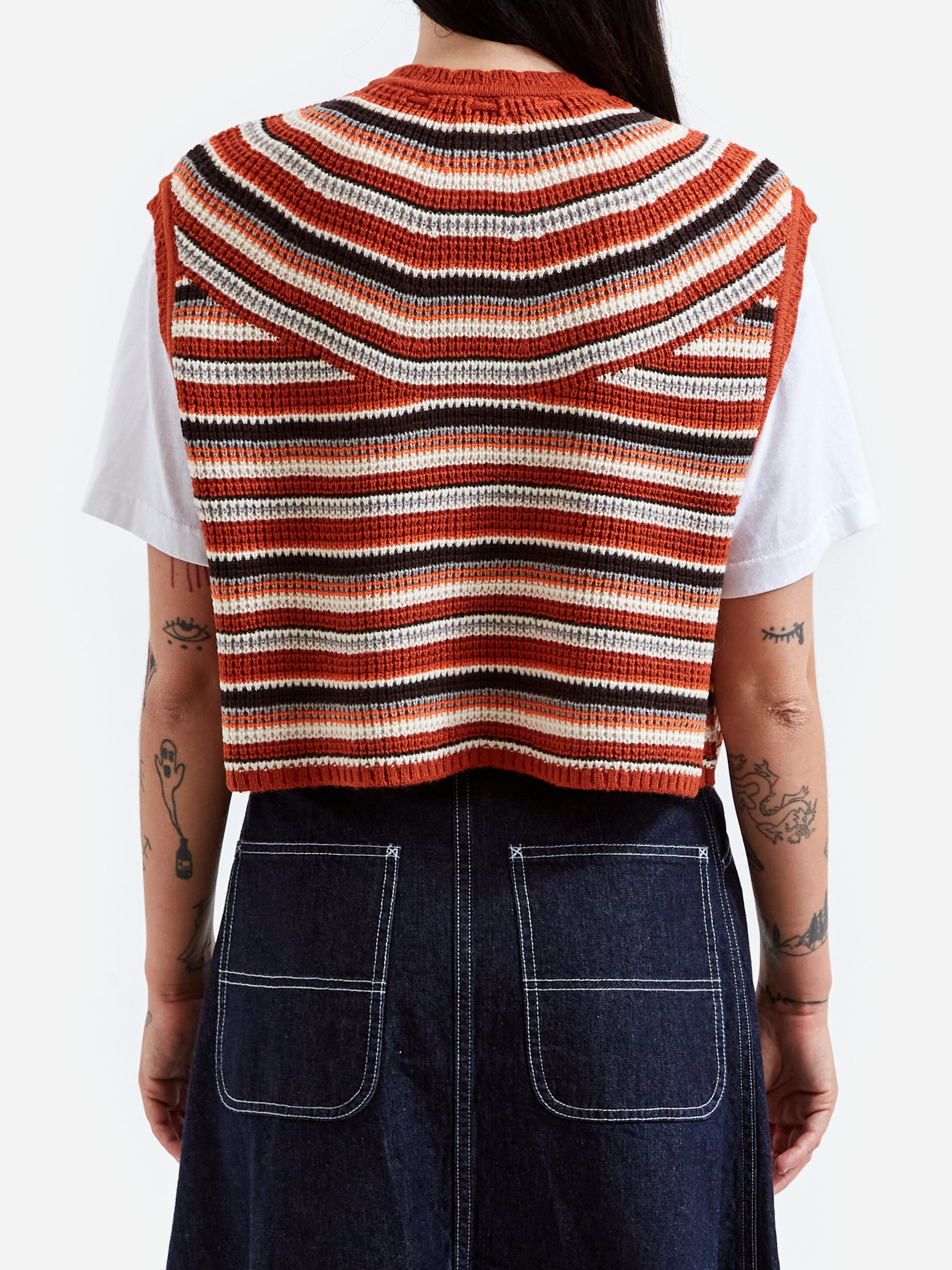 Beams Boy Multi Border Knit Vest - Orange