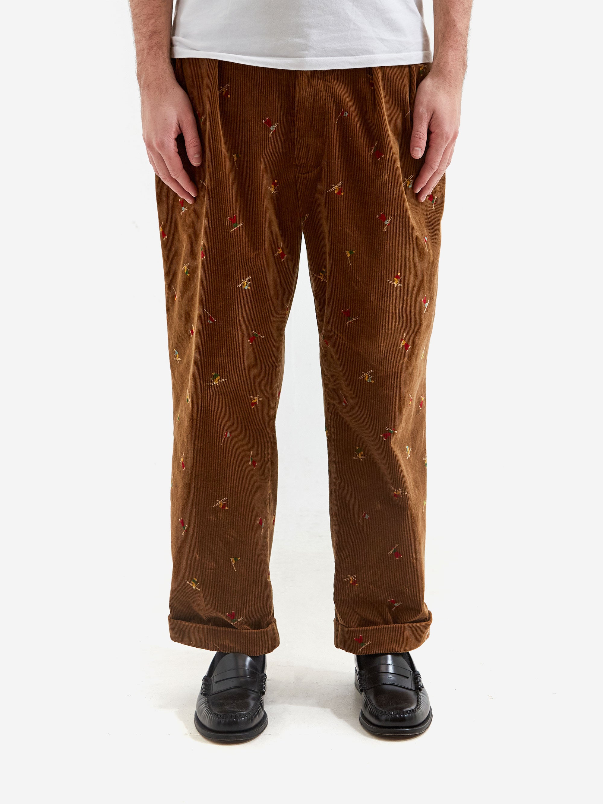 BEAMS PLUS 2Pleats Corduroy pant ビームス Beams Plus 2 Pleats Trousers Corduroy Embroidery - Golden Brown