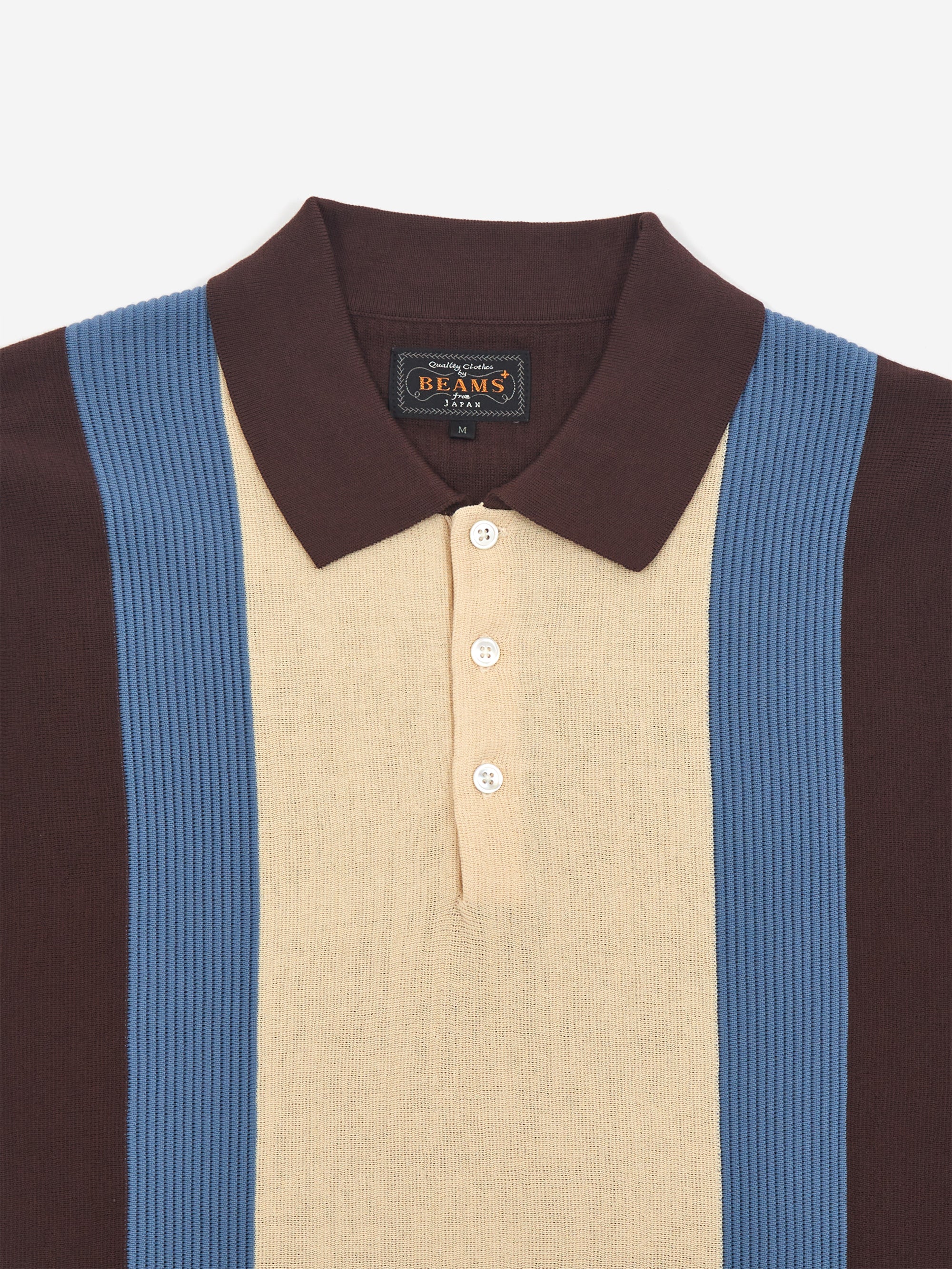 Beams Plus Knit Polo SS Stripe - Brown/Blue – Goodhood