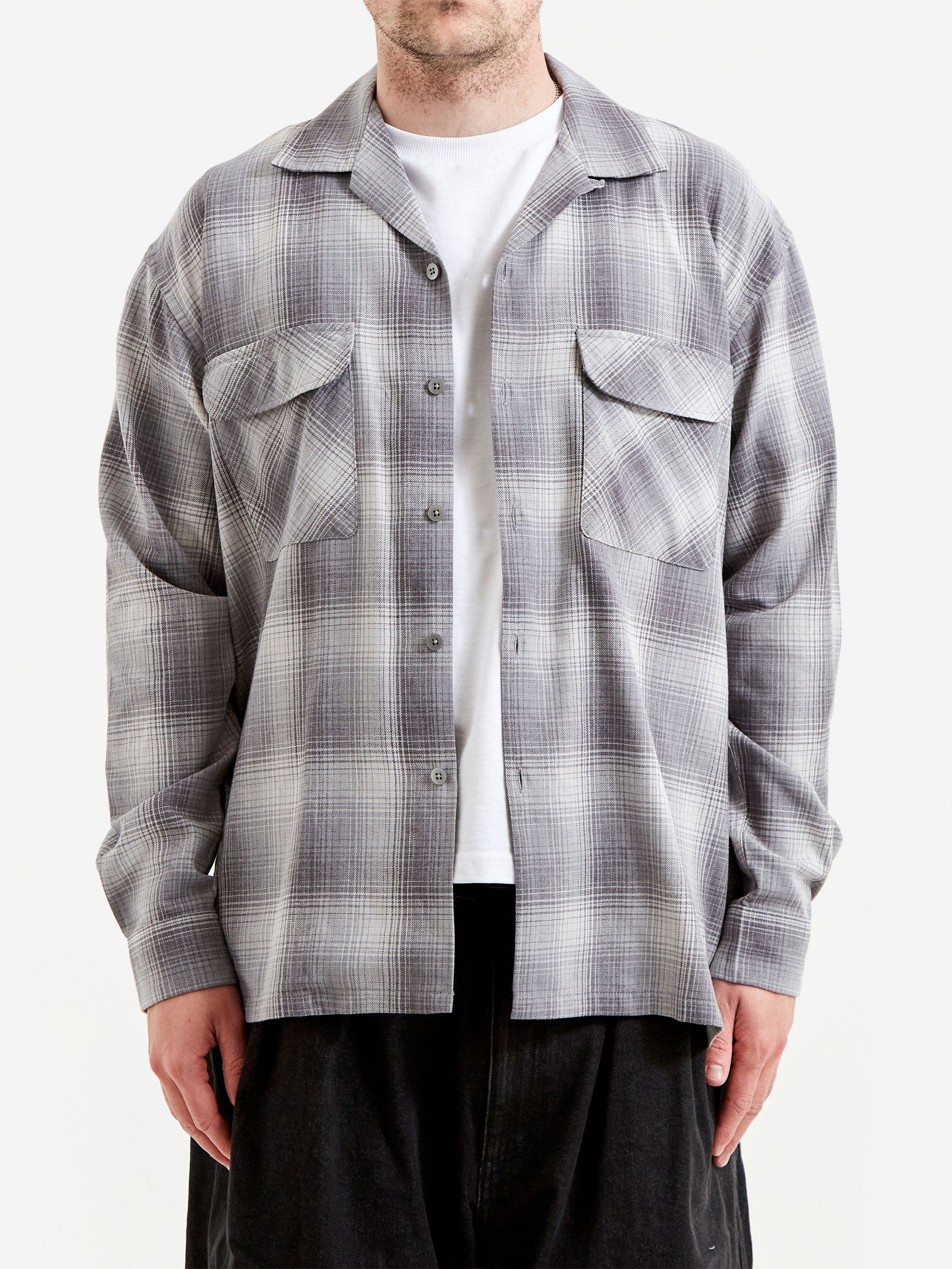Beams Ombre Open Collar Shirt - Grey – Goodhood