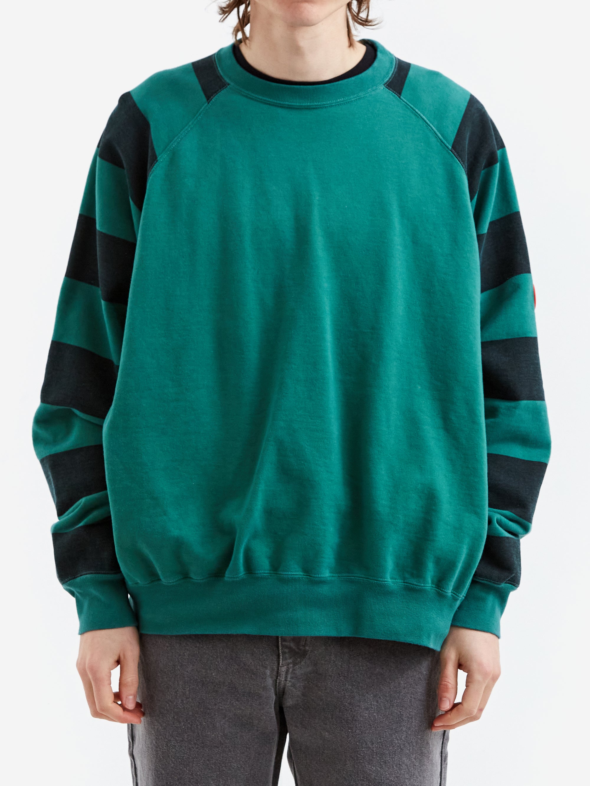 C.E Cav Empt Overdye Stripe Sleeve Big Crew Neck Green Goodhood