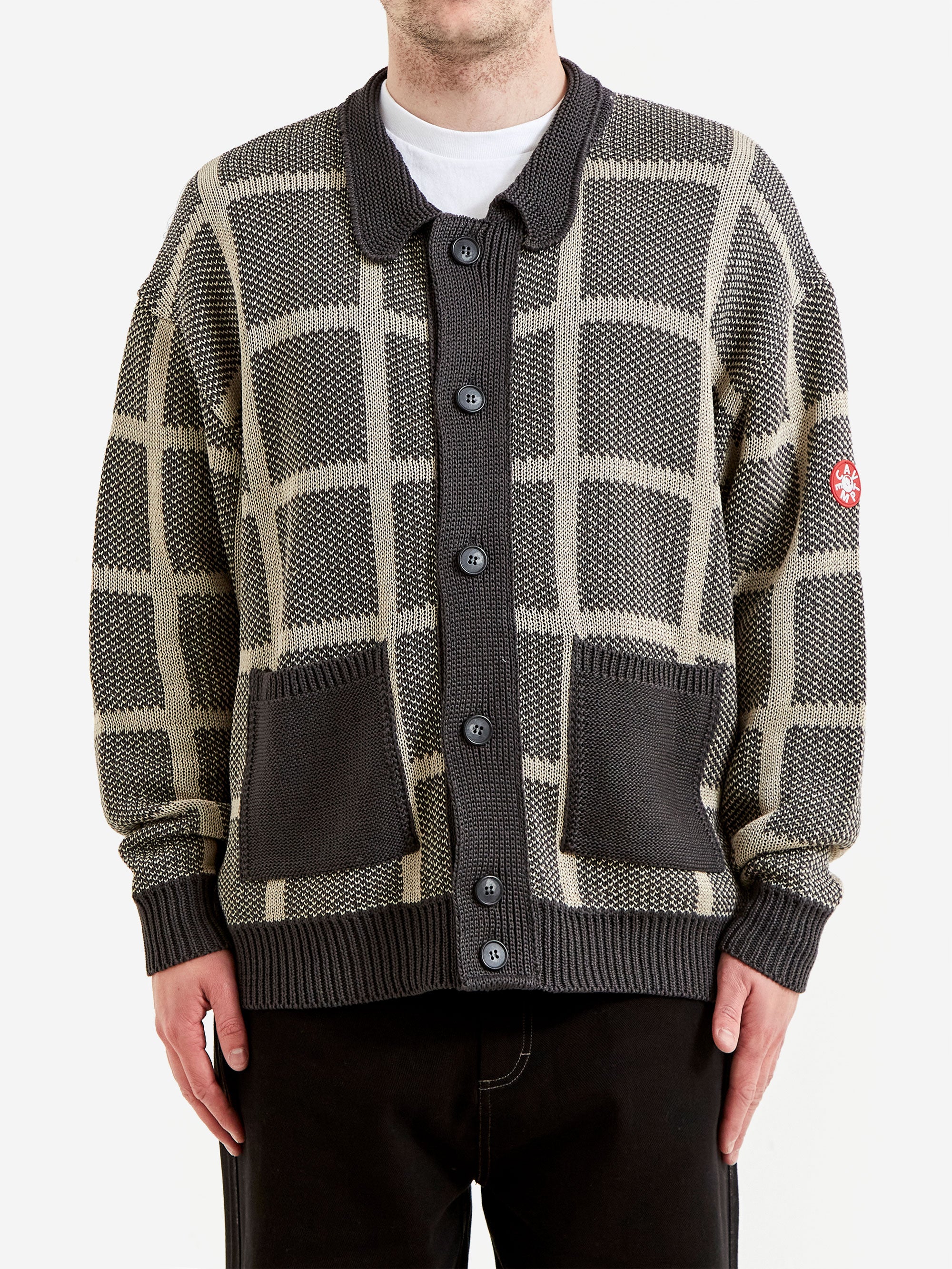 C.E Cav Empt Grid Loose Knit Cardigan - Charcoal – Goodhood