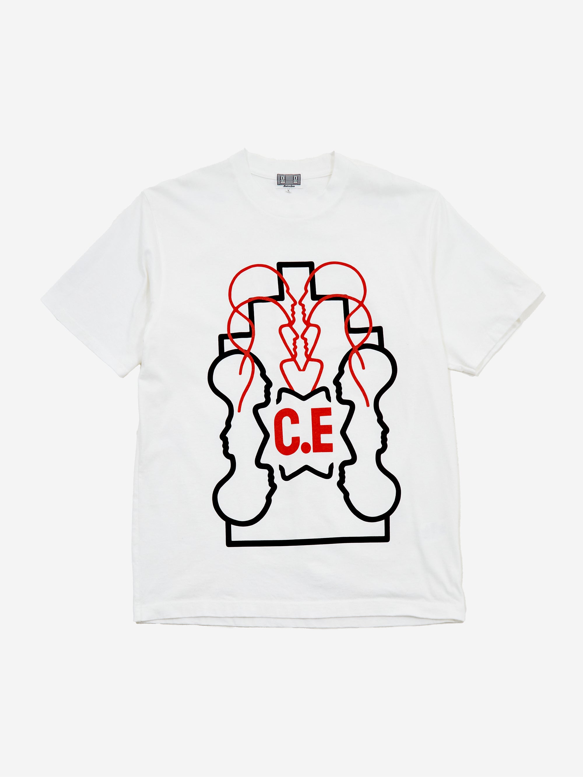 C.E Cav Empt WB Ziggurat Heads II star C.E red T-Shirt - White