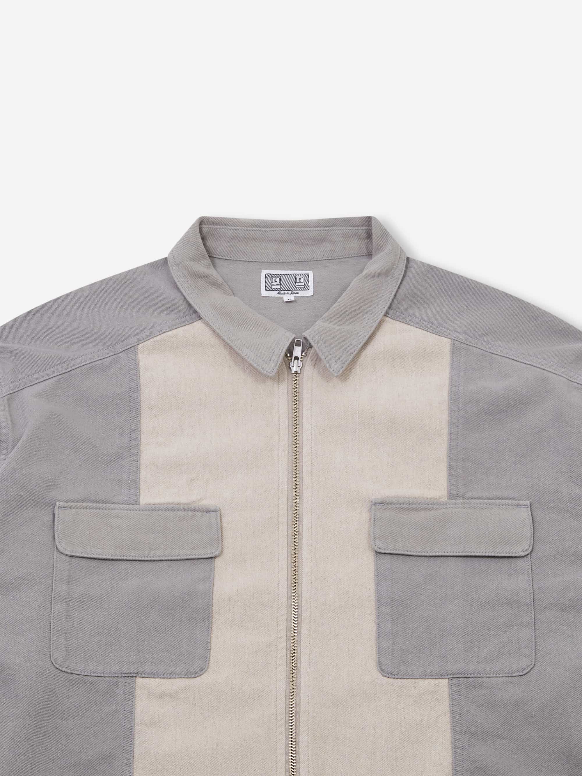 C.E Cav Empt Stripe Cut Short Shirt Jacket - Grey/Black Patchwork