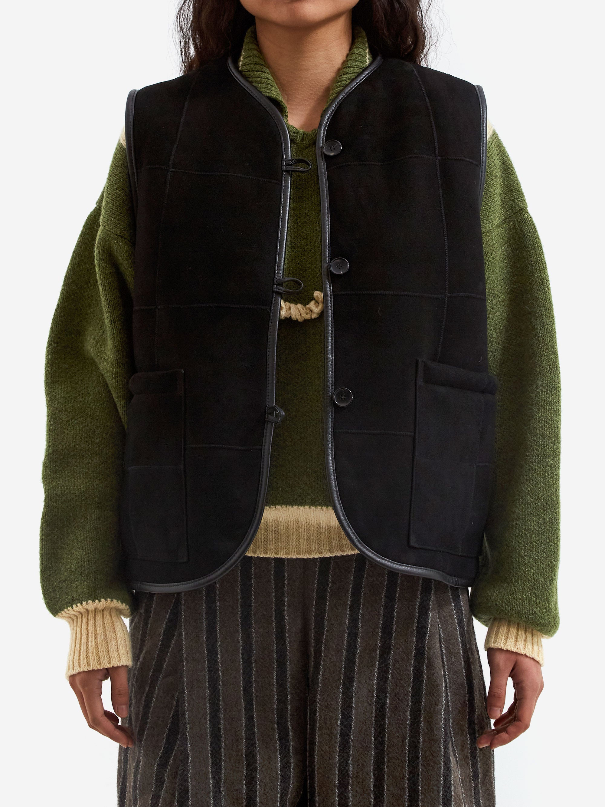 Cawley Suede Check Ella Vest - Black – Goodhood