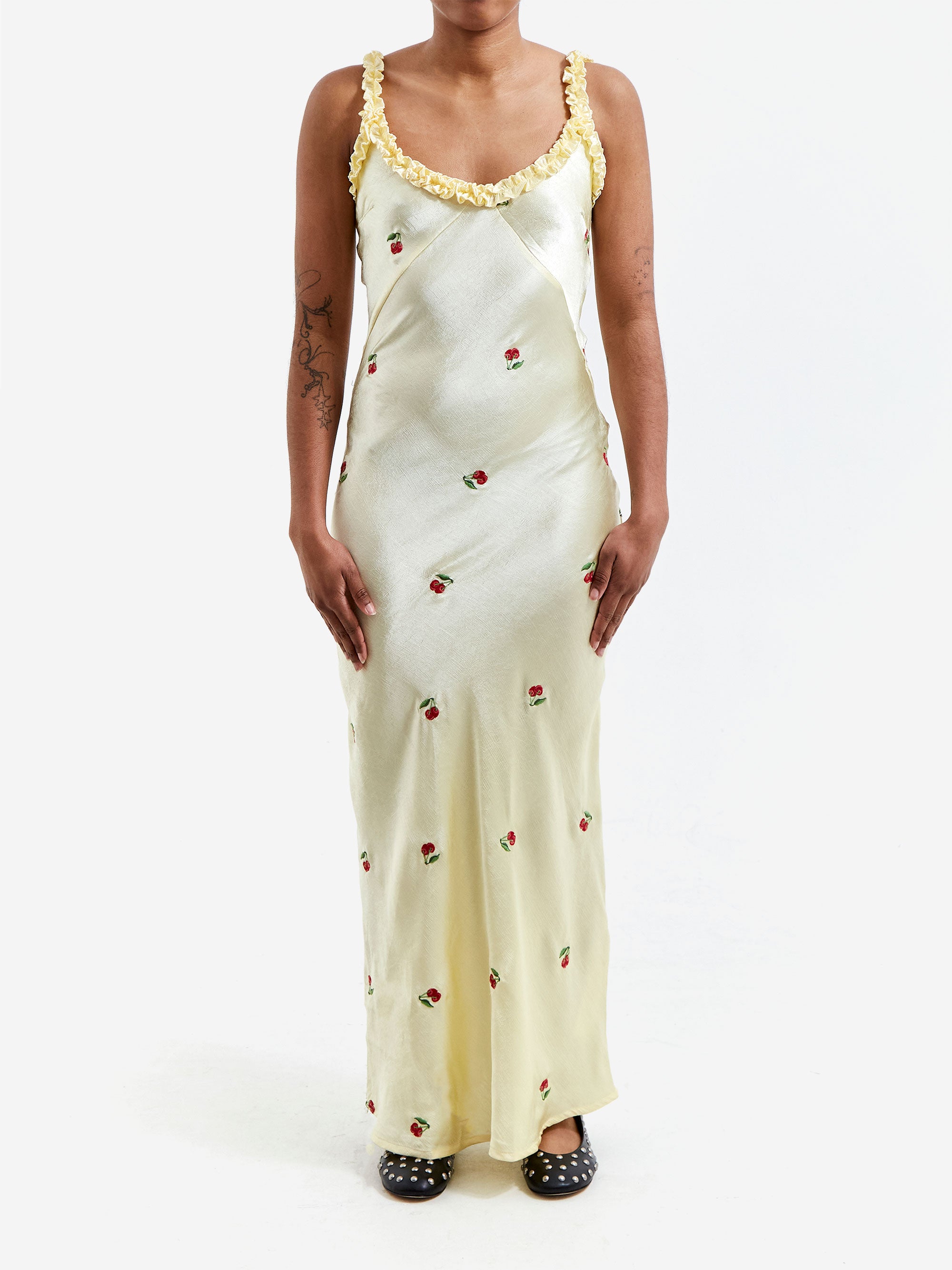 simone slip midi dress butter yellow Damson Madder Simone Slip Midi Dress in Butter Yellow