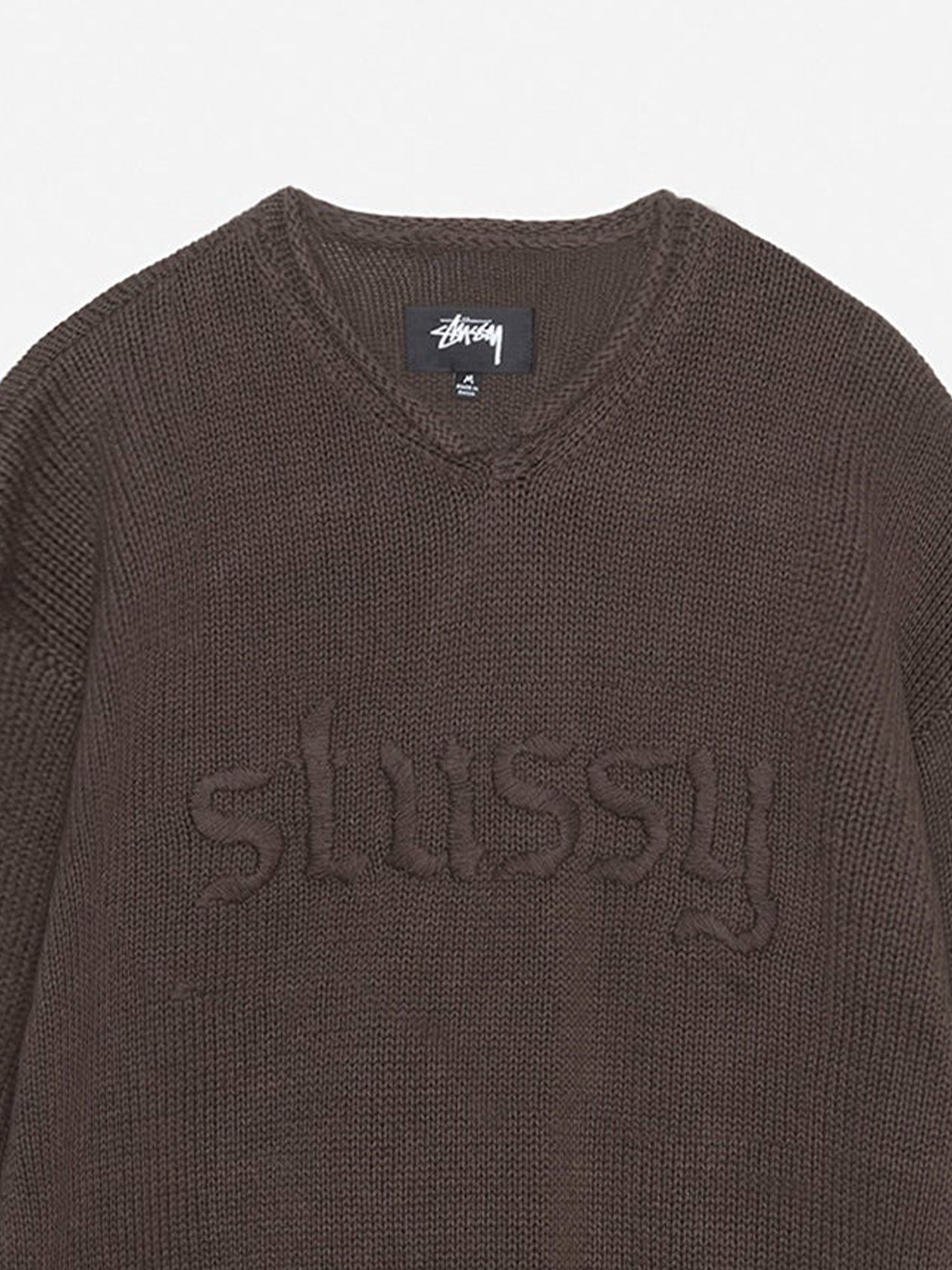 Stussy Roll V-Neck Logo Sweater - Brown – Goodhood