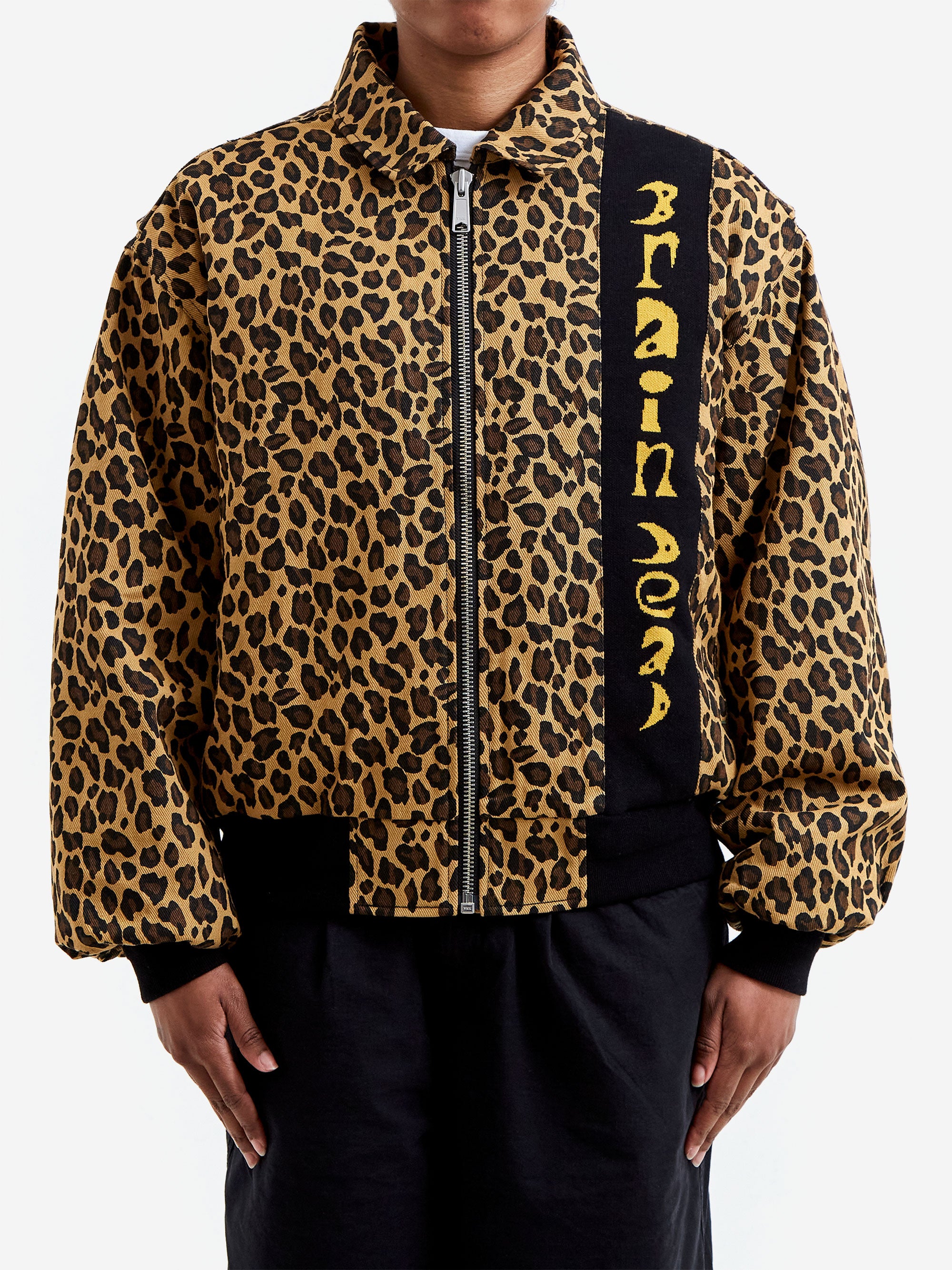 Belvet Leopard Lined Fireman Jacket M Faux Fur Collar Leopard