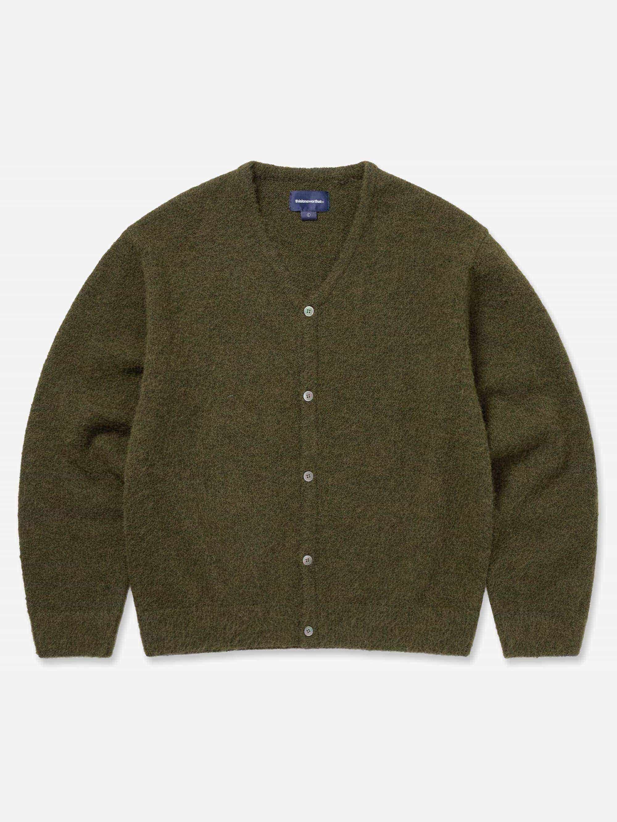 thisisneverthat Hairy Knit Cardigan - Olive – Goodhood