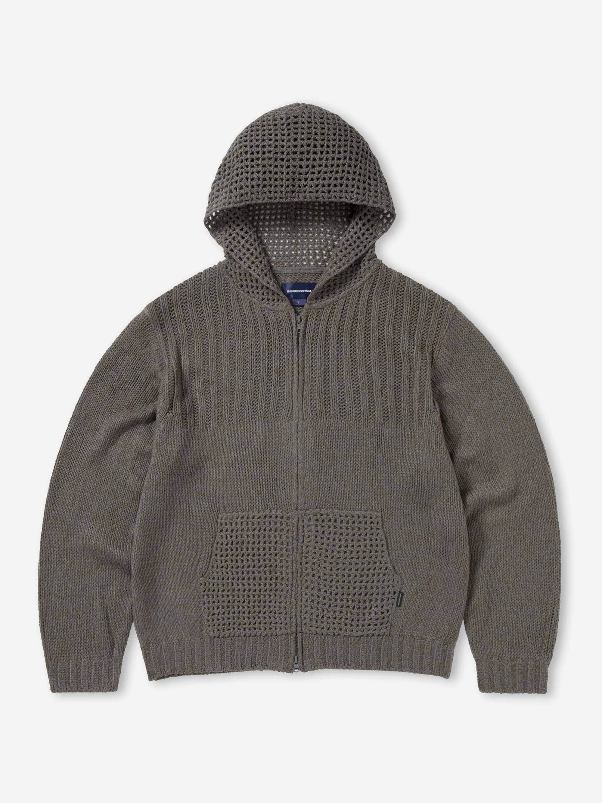 thisisneverthat Crochet Knit Zip Up Hoodie - Grey – Goodhood