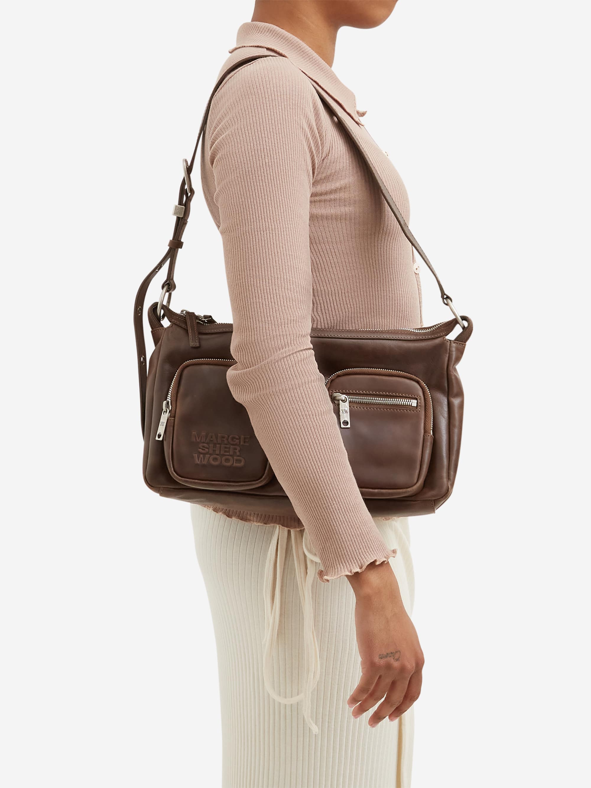 MARGESHERWOOD Outpocket Hobo Washed Brown Pull Up - Washed Brown 