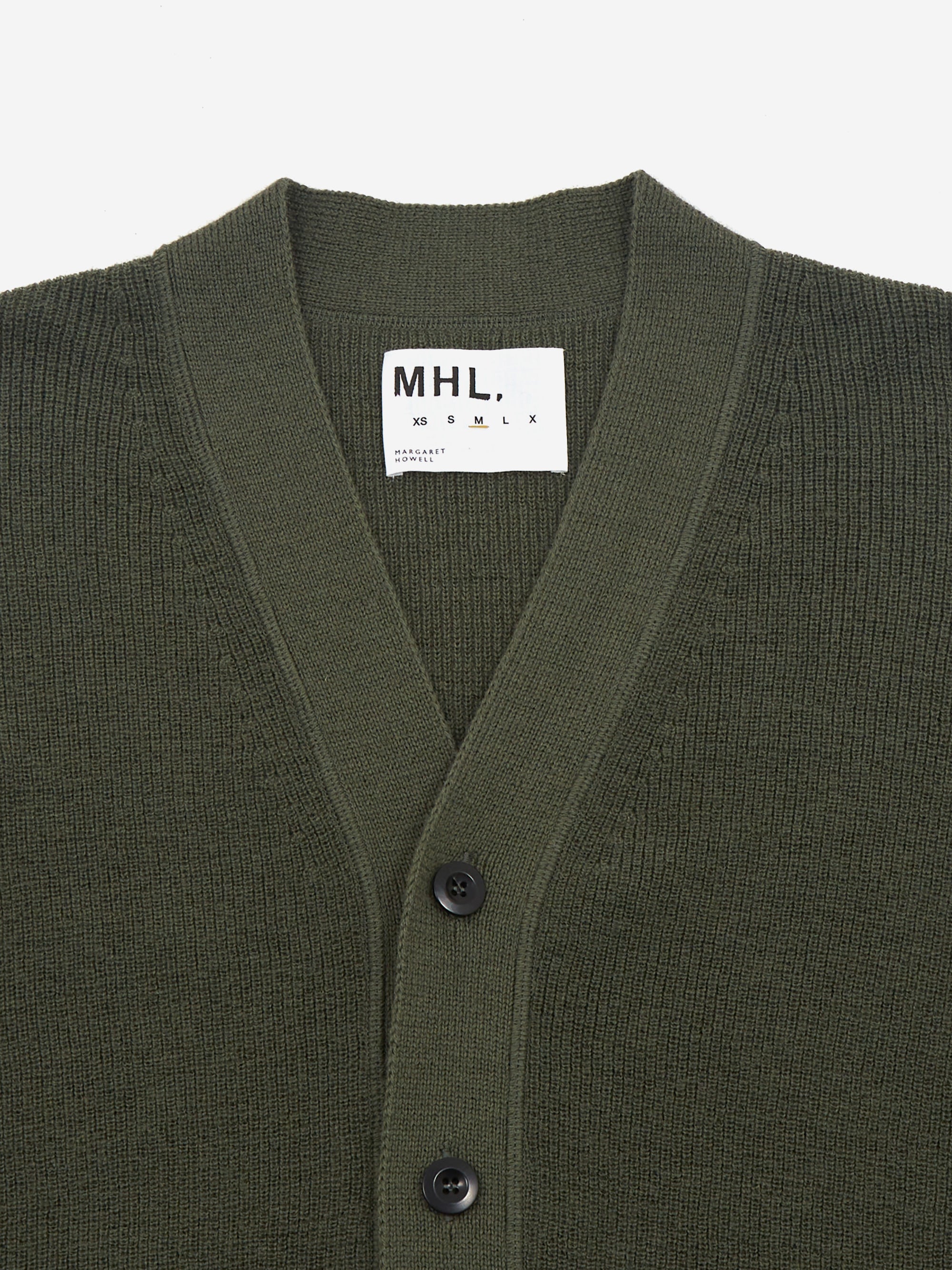 MHL. By Margaret Howell Flatlock Cardigan Uniform Green Goodhood