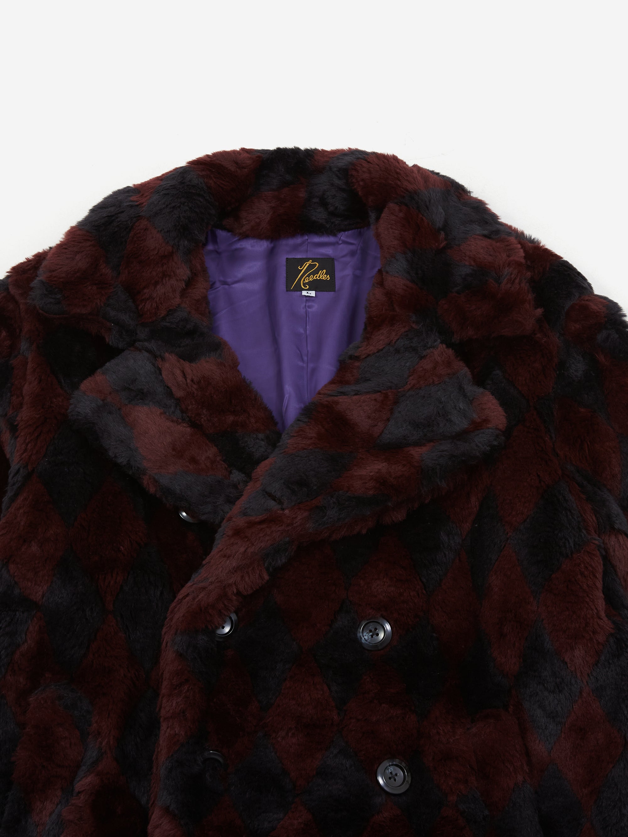 Needles Pea Coat - Acrylic Fur / Argyle - Navy/Bordeaux – Goodhood