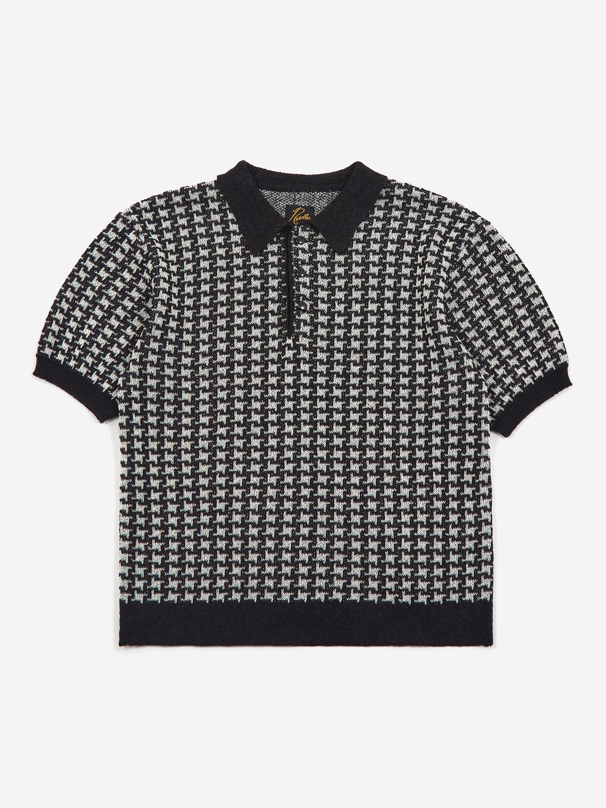 Needles Polo Sweater - Houndstooth - Black – Goodhood