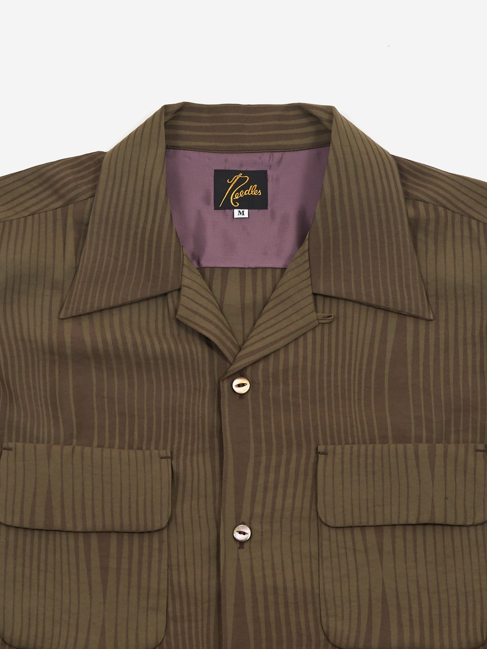 Needles S/S Classic Shirt - R/N Wave Stripe Jq. - Brown – Goodhood