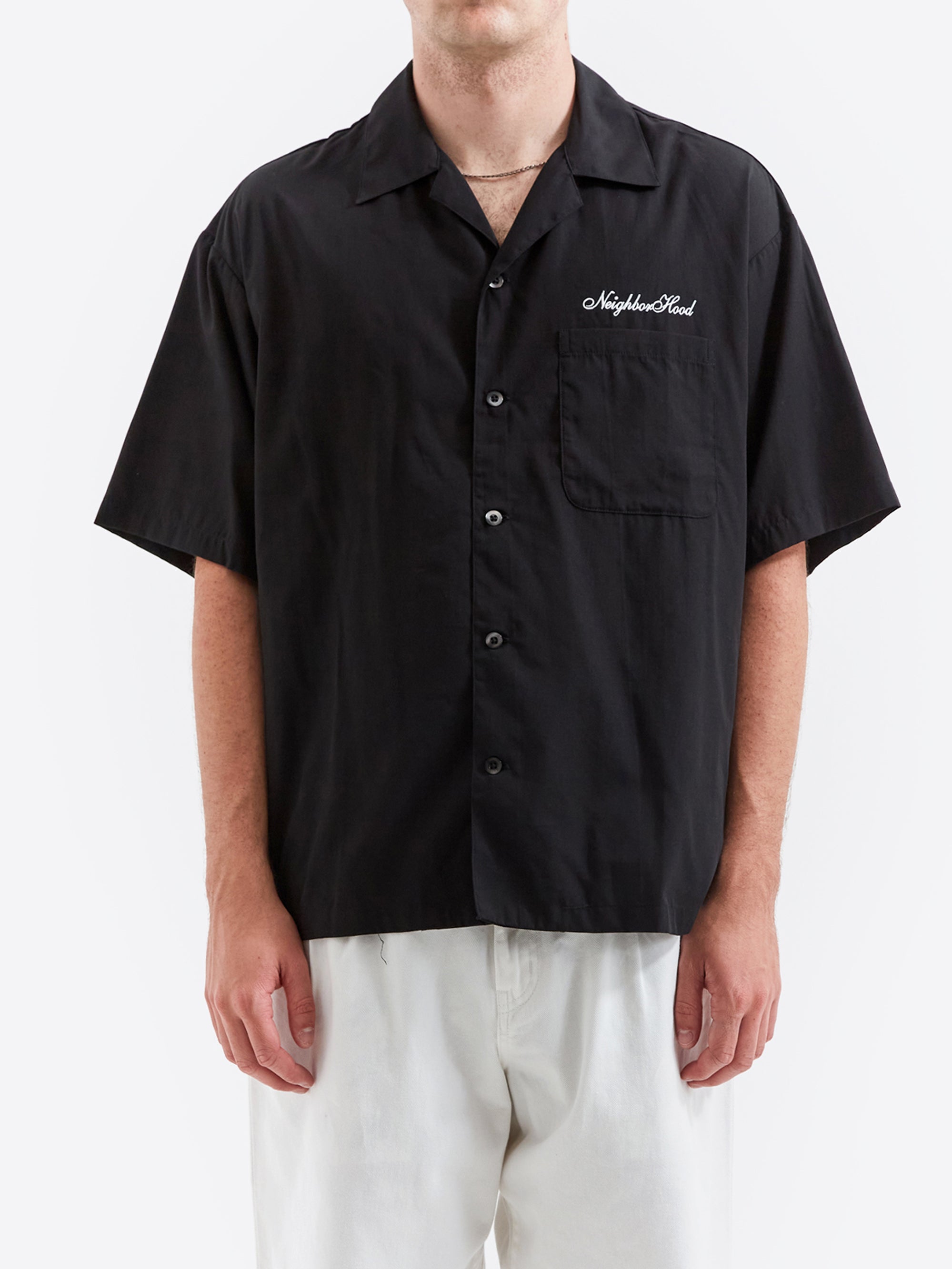 Neighborhood Solid Colour Hawaiian Short Sleeve Shirt - Black 