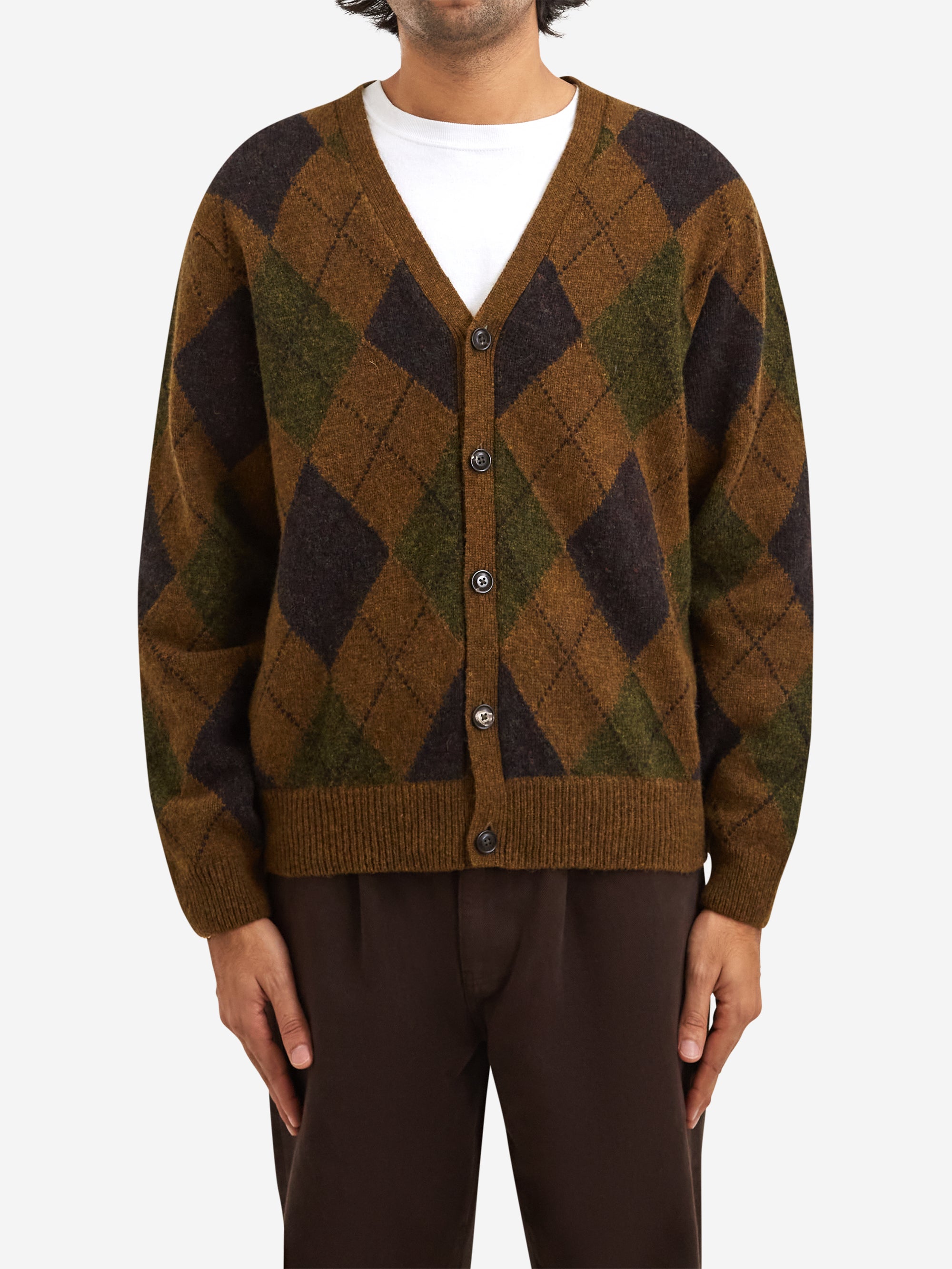 Noah Argyle Shetland Cardigan - Olive / Midnight / Pine – Goodhood