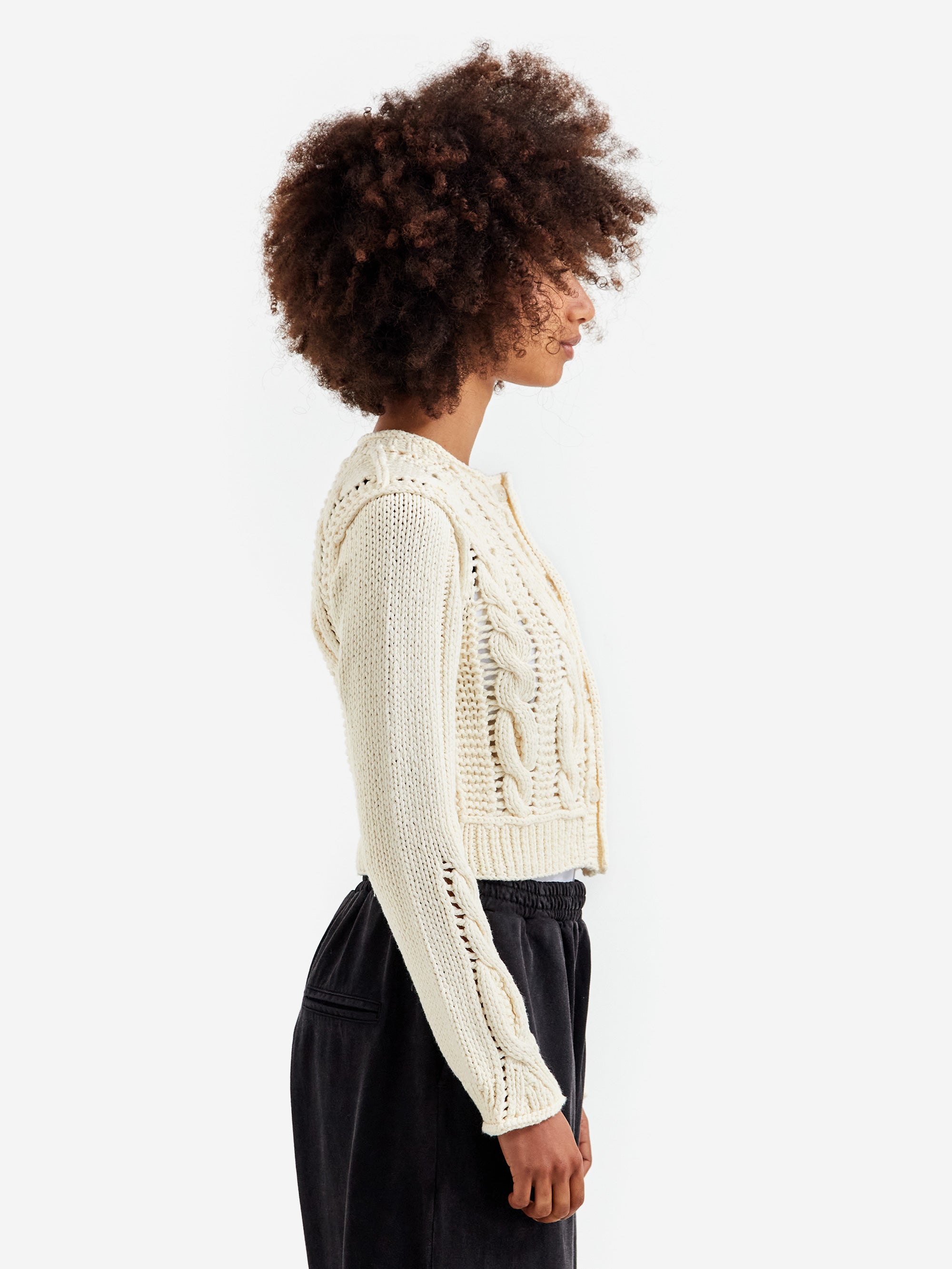 PERVERZE Hand Cable Washed Knit Cardigan - White – Goodhood