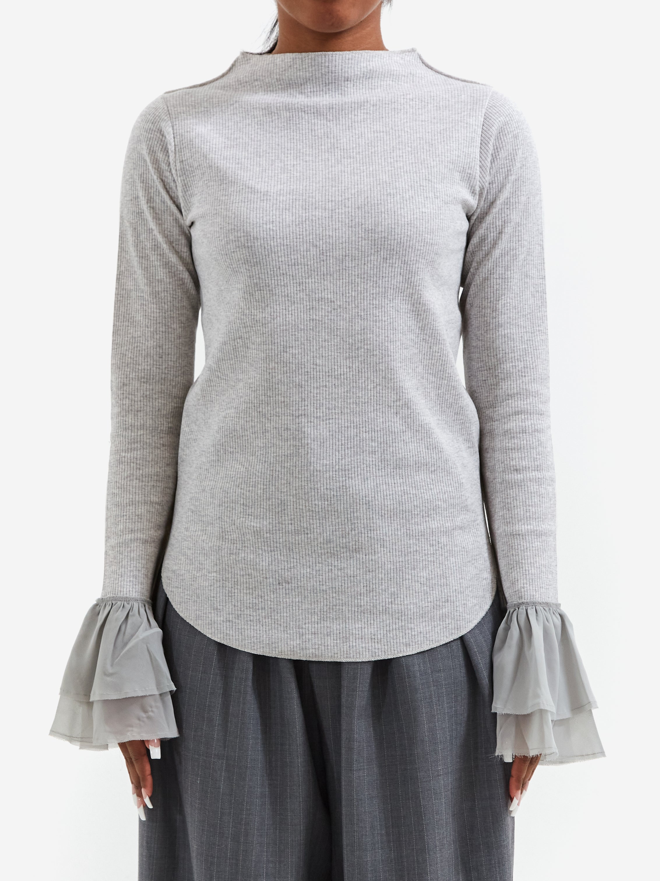 Rhodolirion Ribbed Frill Cuff Pullover Tee - Grey – Goodhood