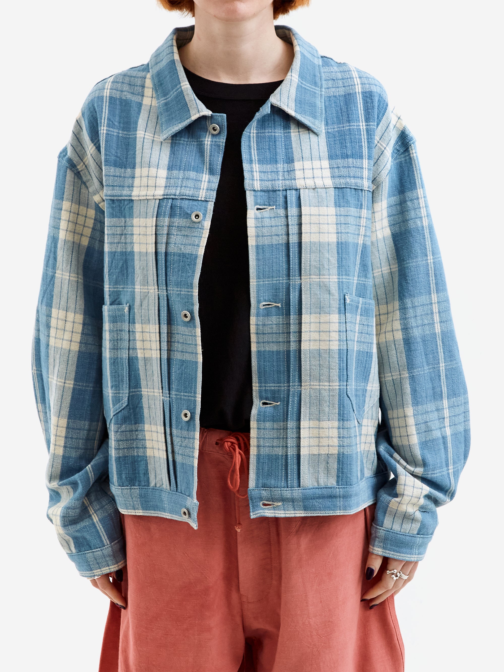 Story mfg. Sundae Jacket - Indigo Ecru Check