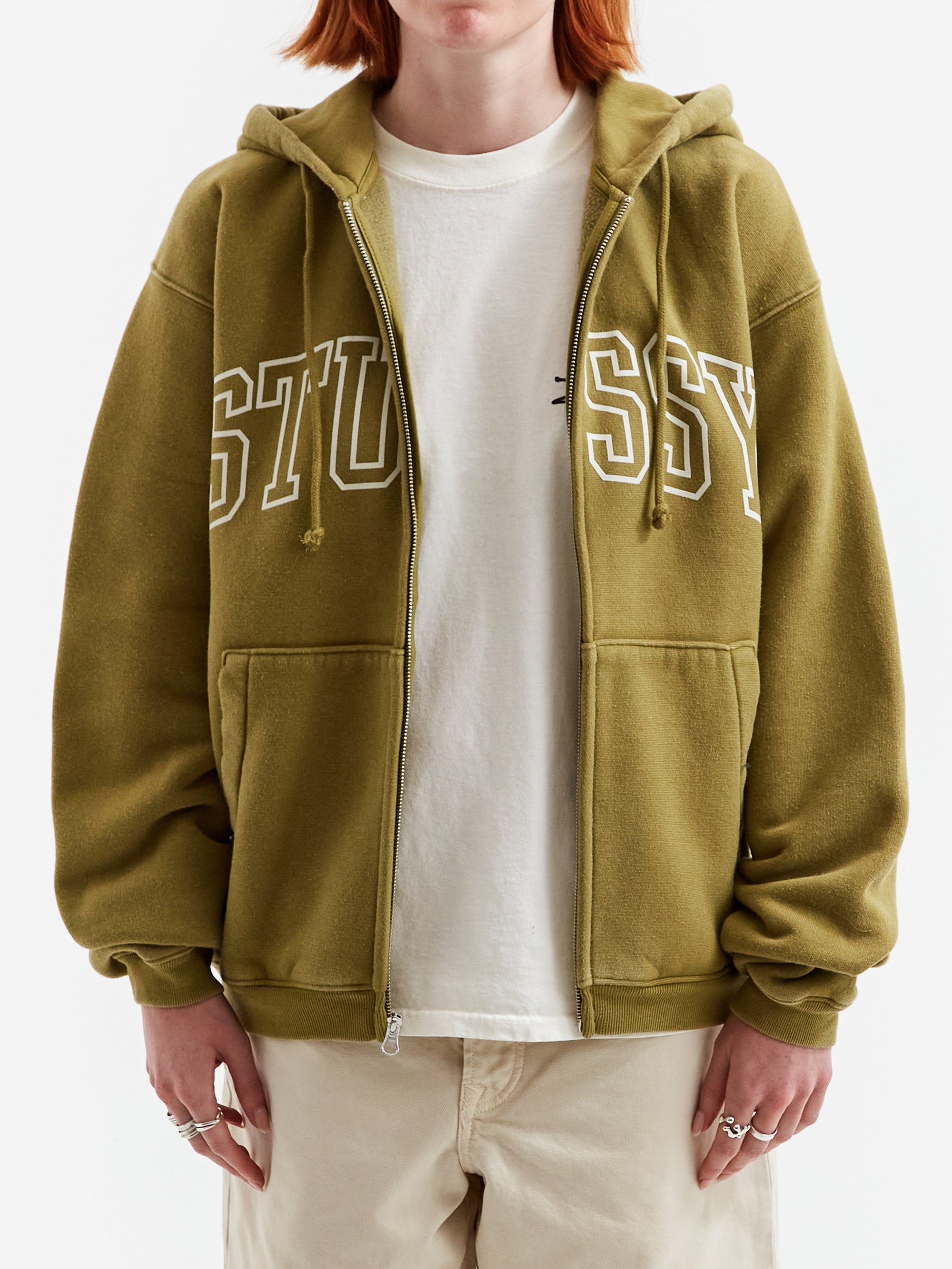 Stussy Outline Zip Hoodie Olive – Goodhood - Main Image