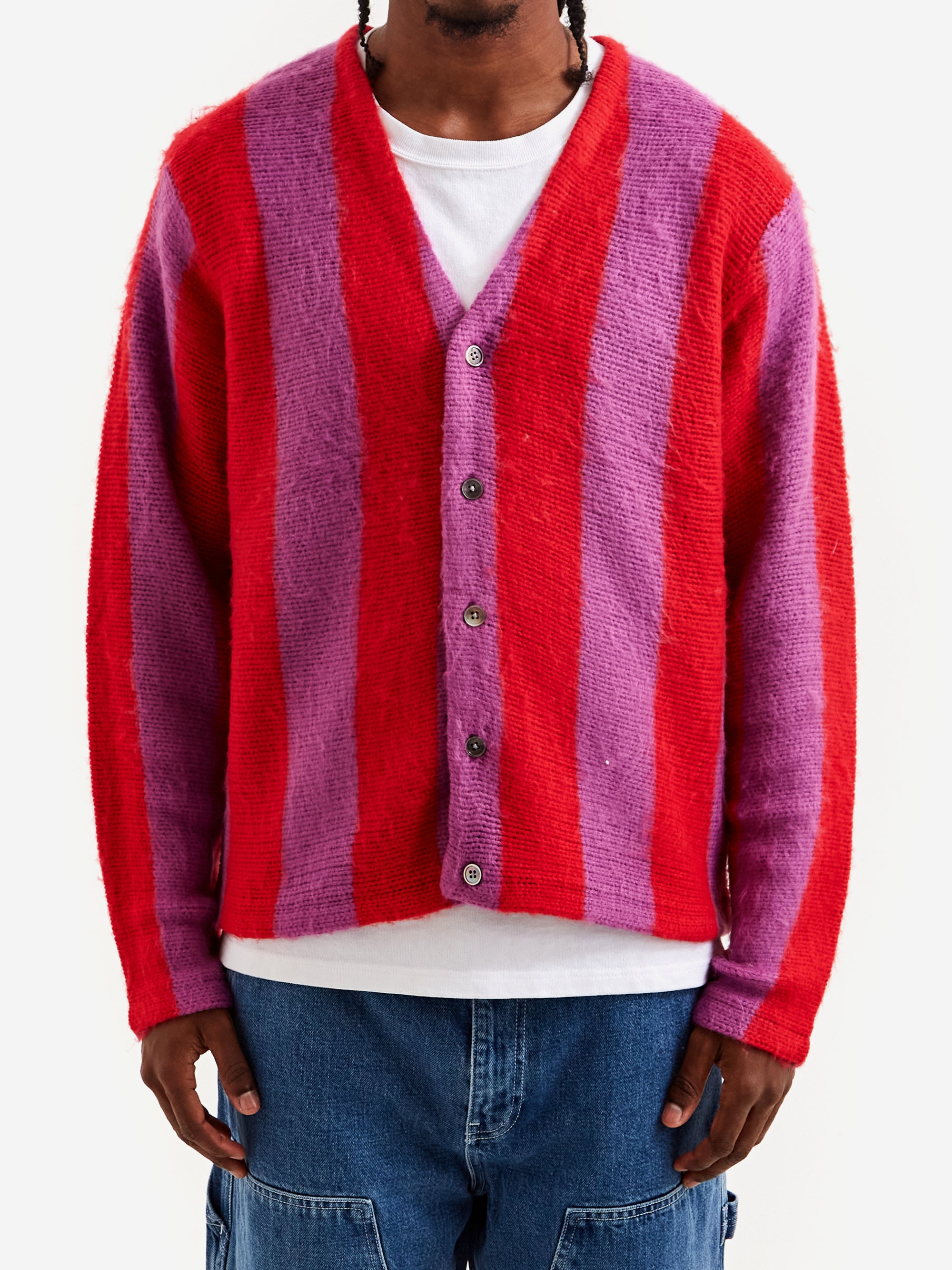 Stussy Stripe Brushed Cardigan - Purple