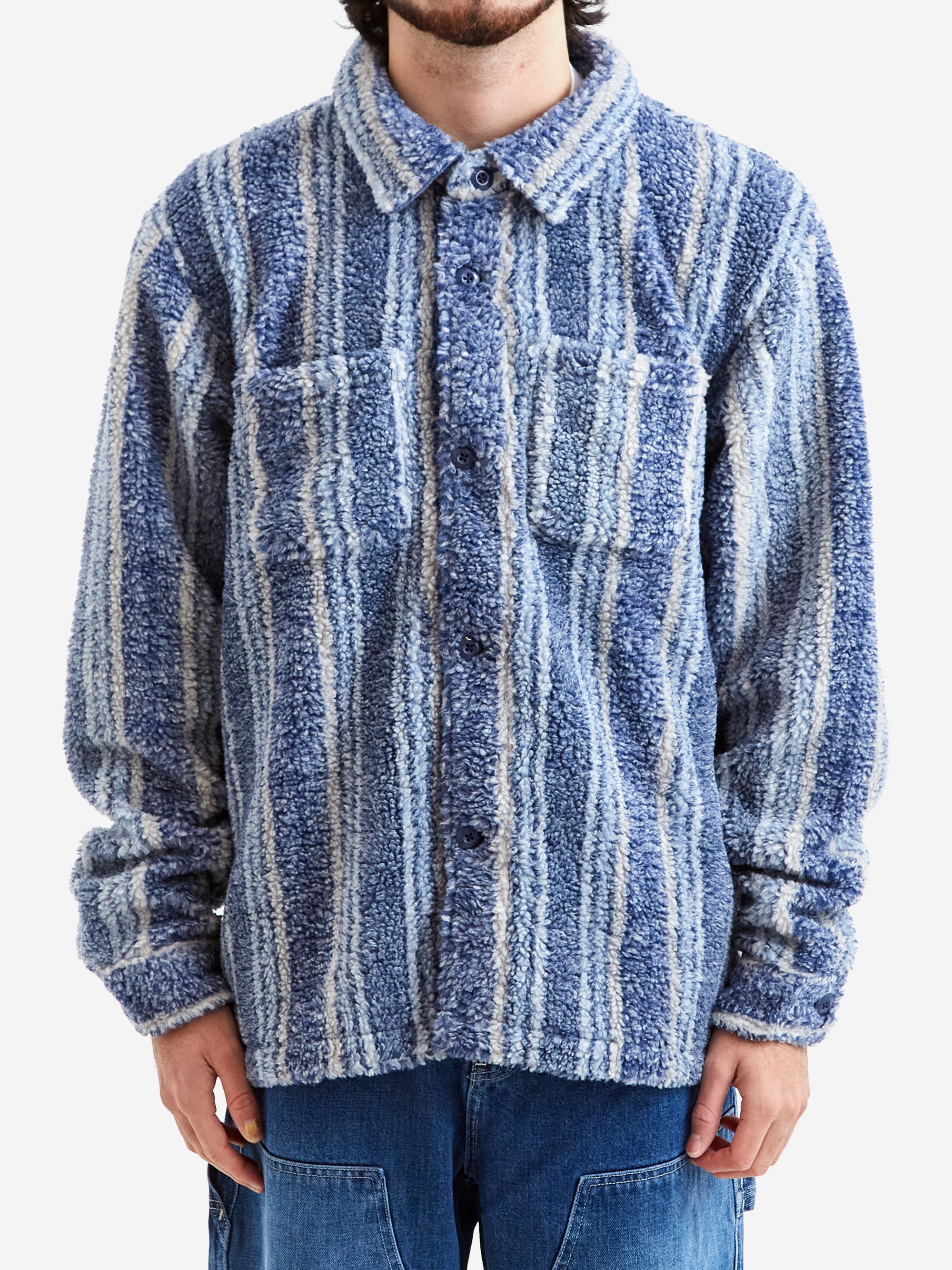 Stussy Stripe Sherpa Shirt - Indigo – Goodhood