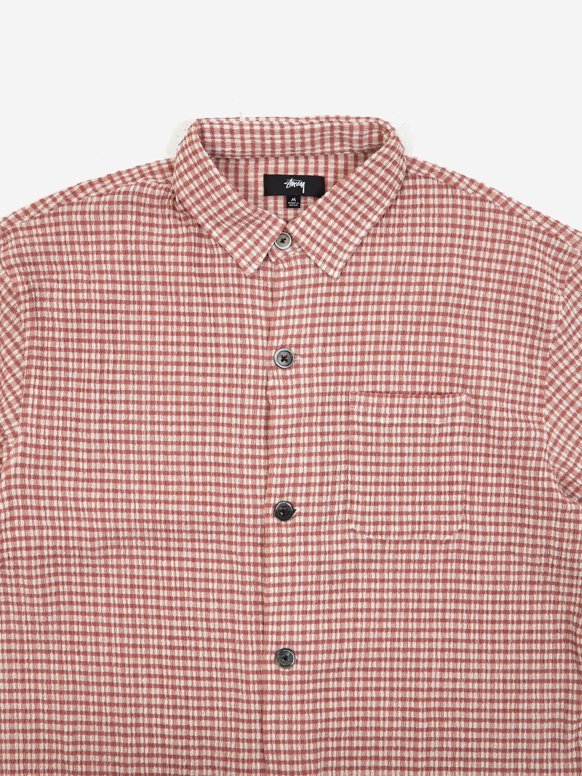 Stussy Wrinkly Gingham Short Sleeve Shirt - Dusty Rose