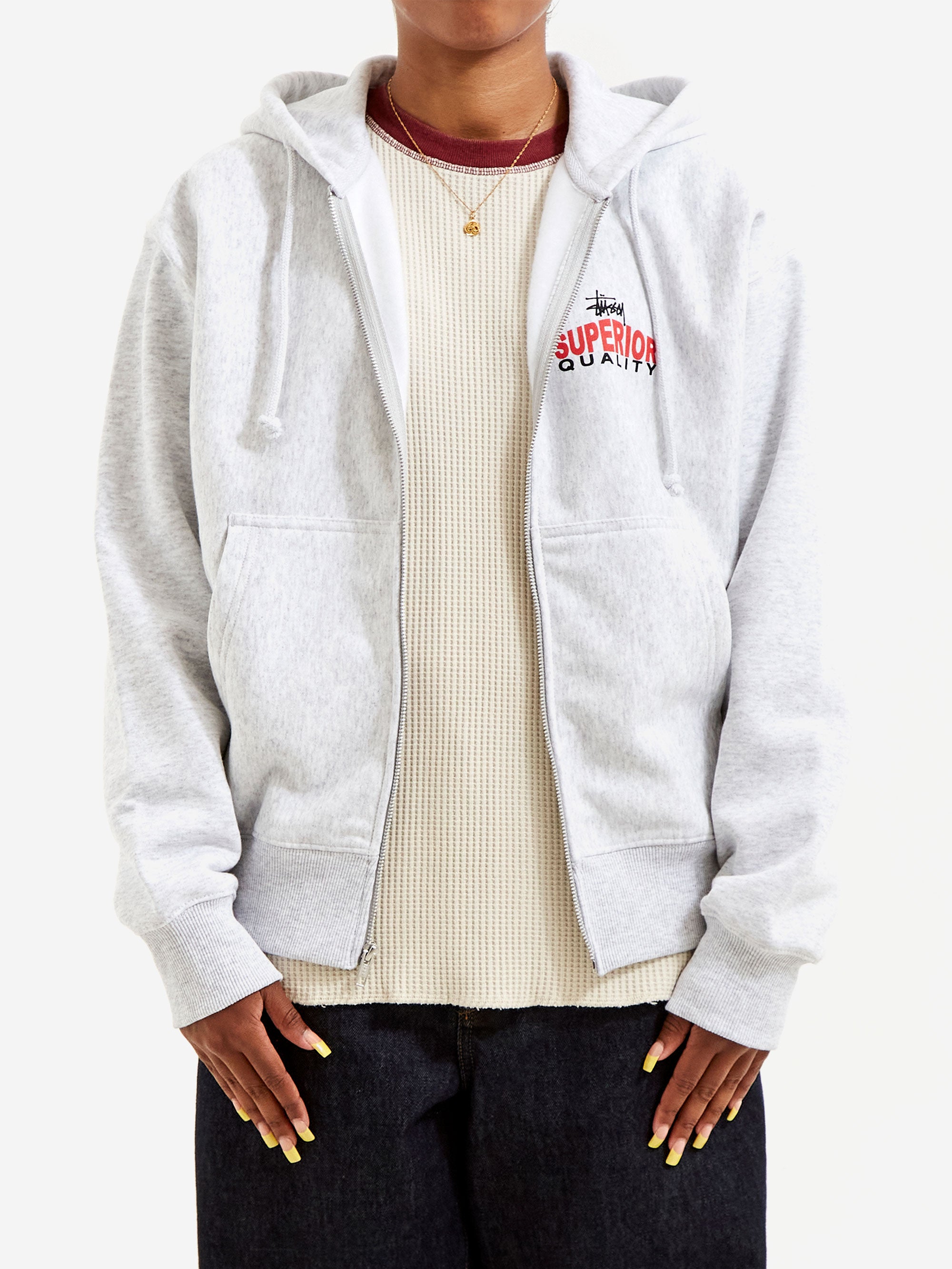 Stussy Superior Quality Zip Hood W - Ash Heather – Goodhood Stussy Superior Quality Zip Hood W - Ash Heather – Goodhood