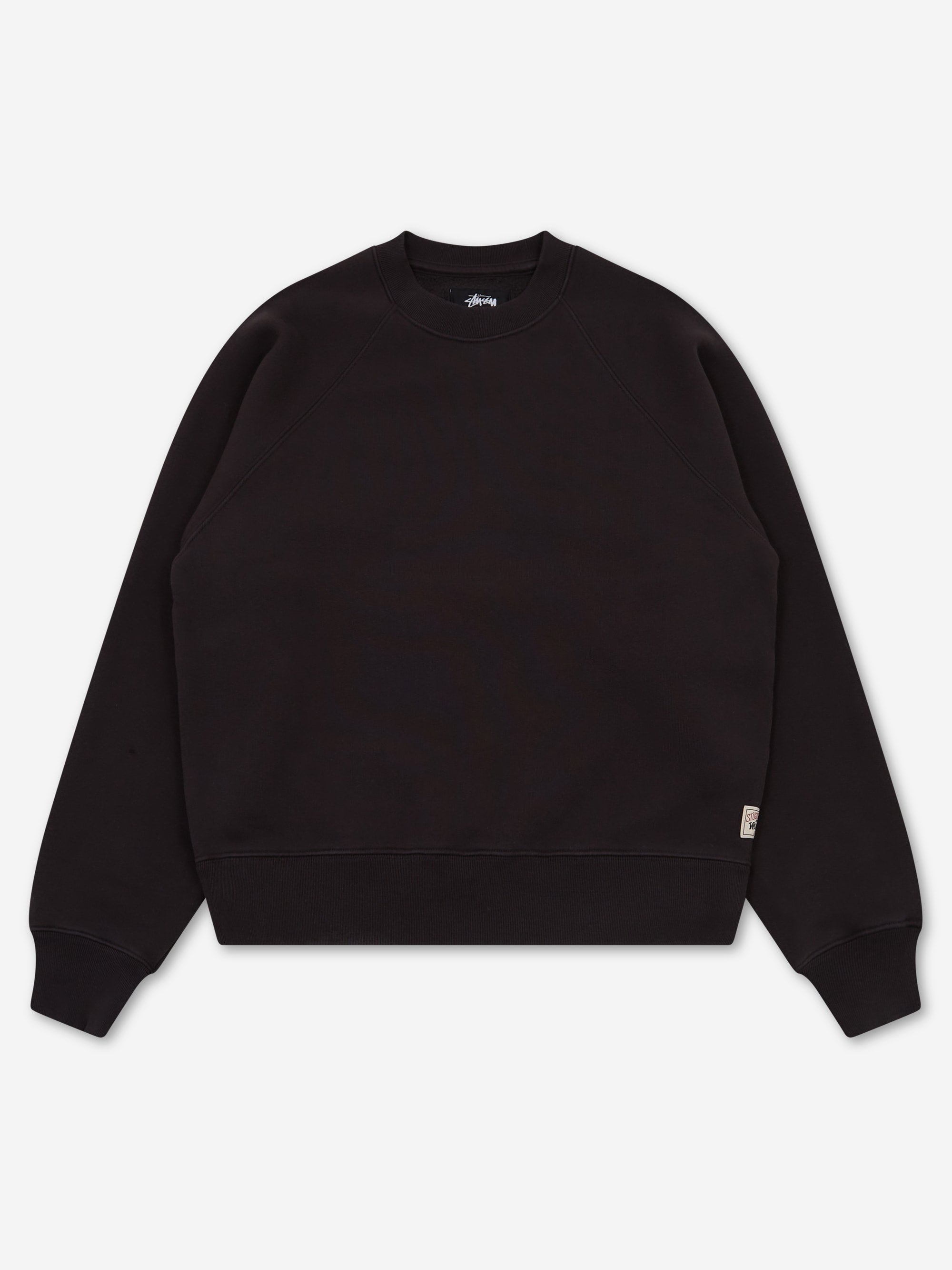 Stussy Fleece Raglan Crew - Washed Black – Goodhood