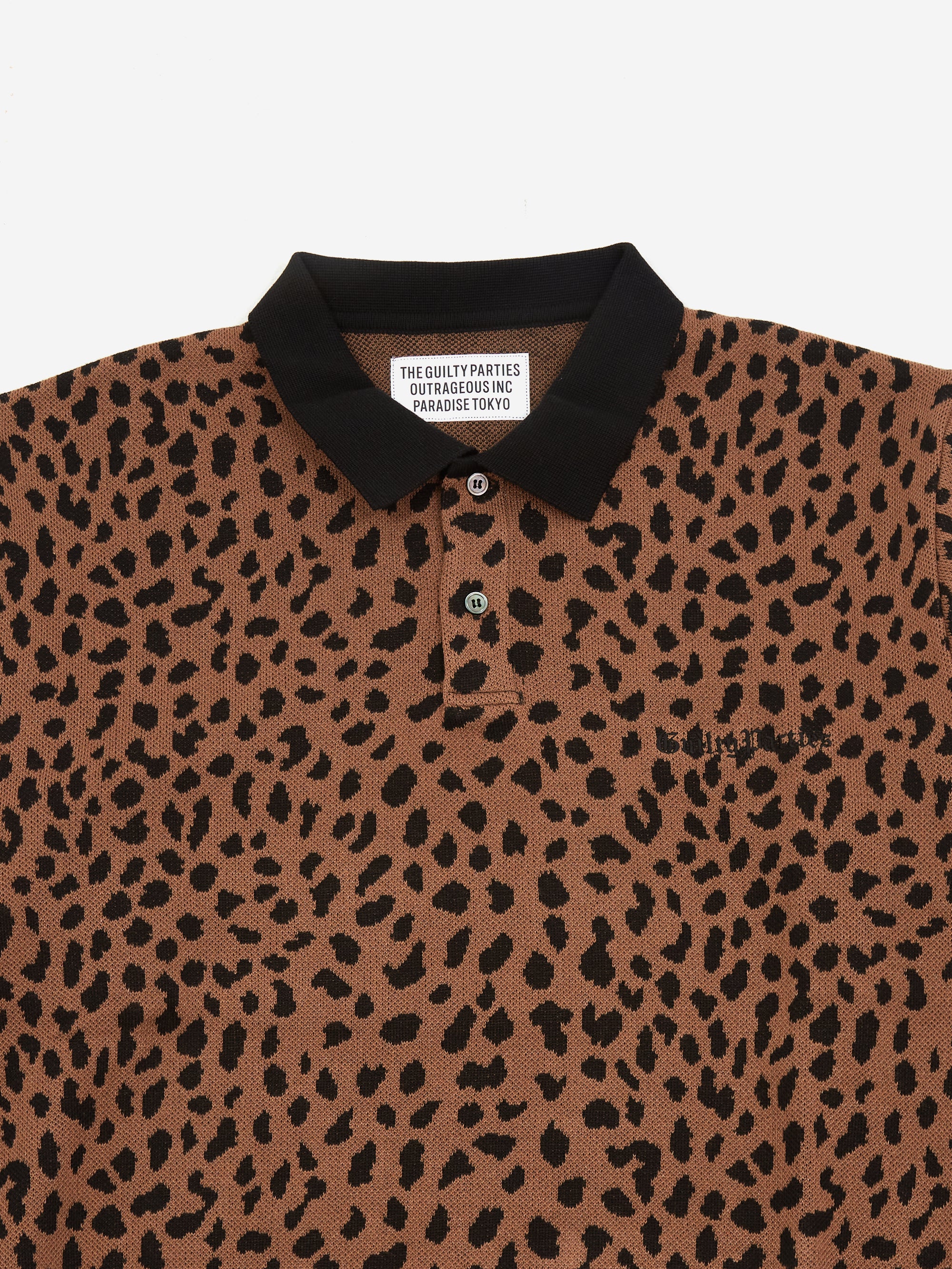 Wacko Maria Leopard Knit Polo Shirt - Brown