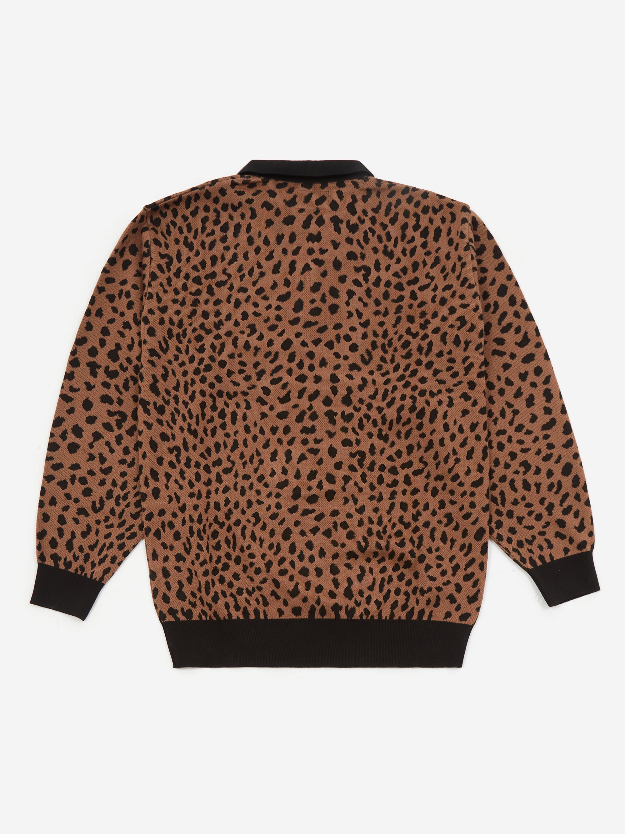 Wacko Maria Leopard Knit Polo Shirt - Brown