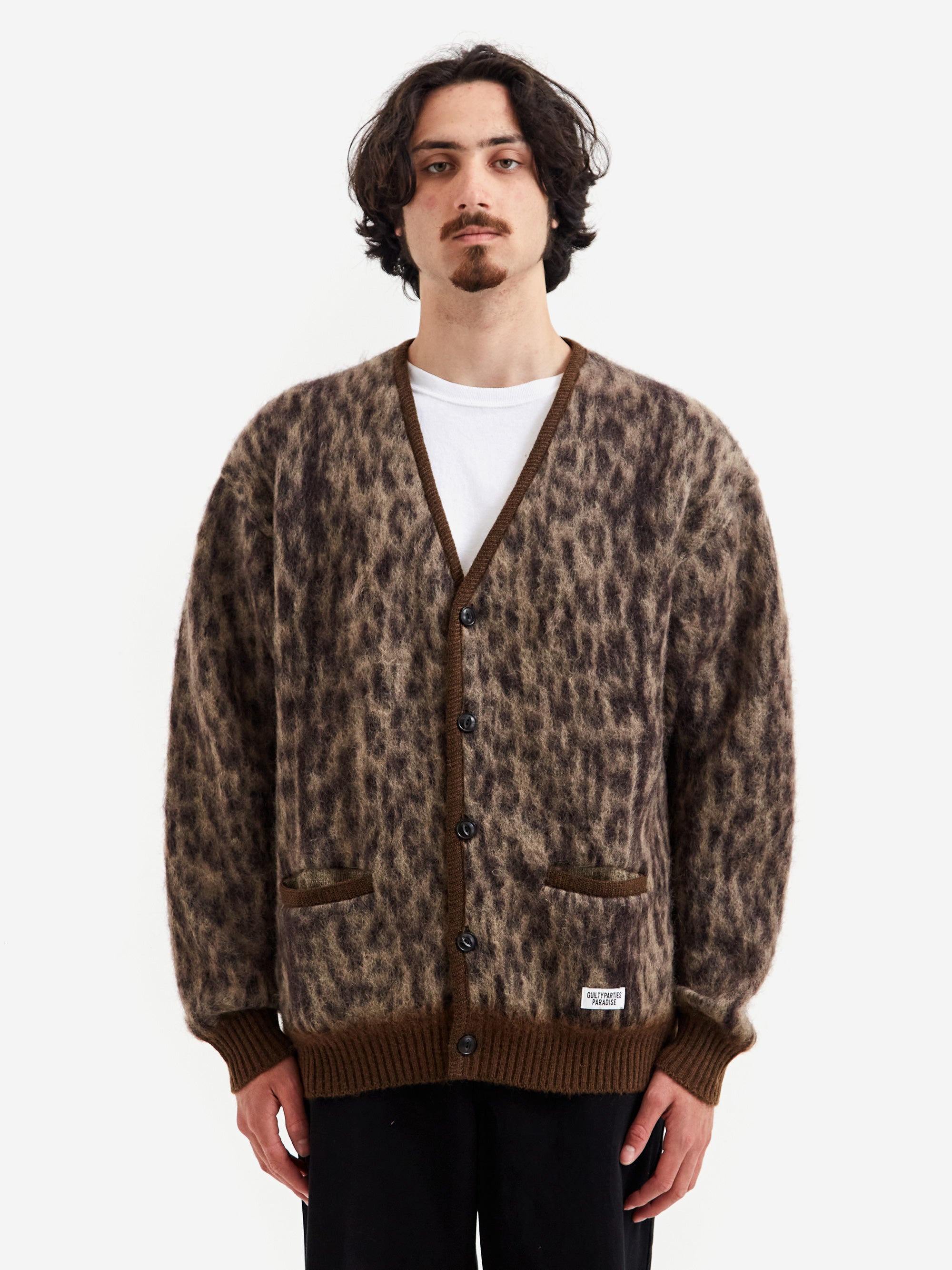 Wacko Maria Leopard Mohair Cardigan - Beige