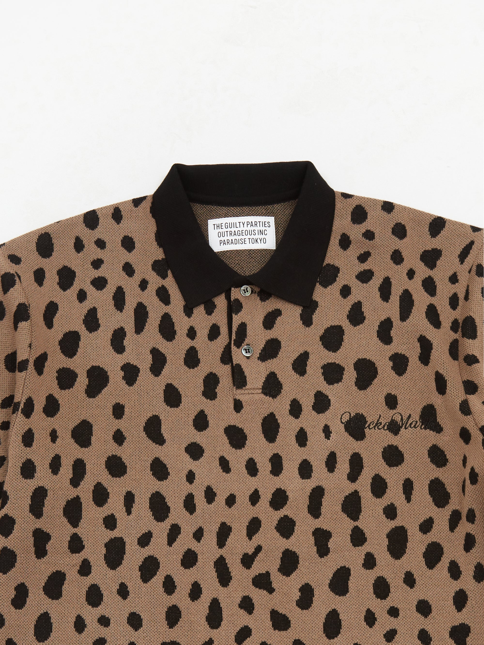 Wacko Maria Leopard Knit Short Sleeve Polo Shirt - Brown