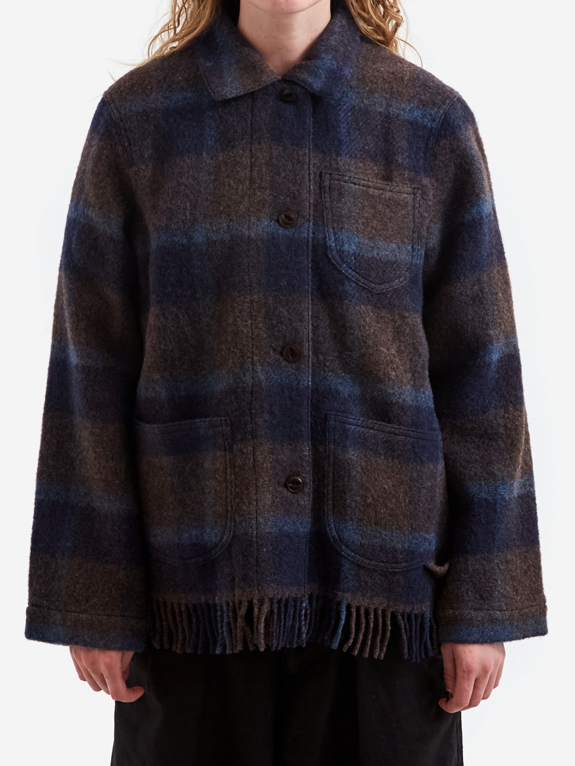 Brushed Wool Blend Plaid Coat