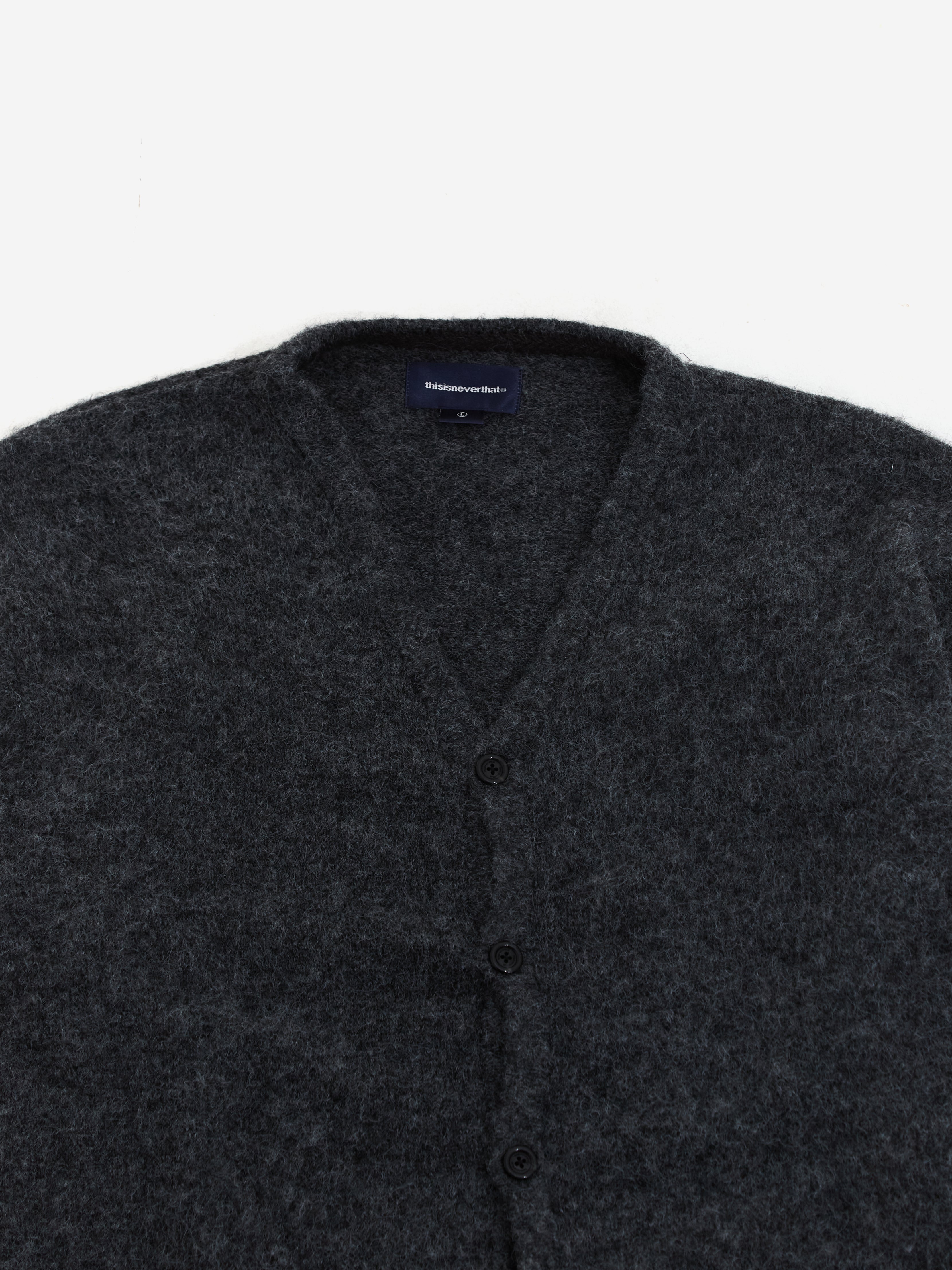 thisisneverthat Hairy Knit Cardigan - Charcoal – Goodhood