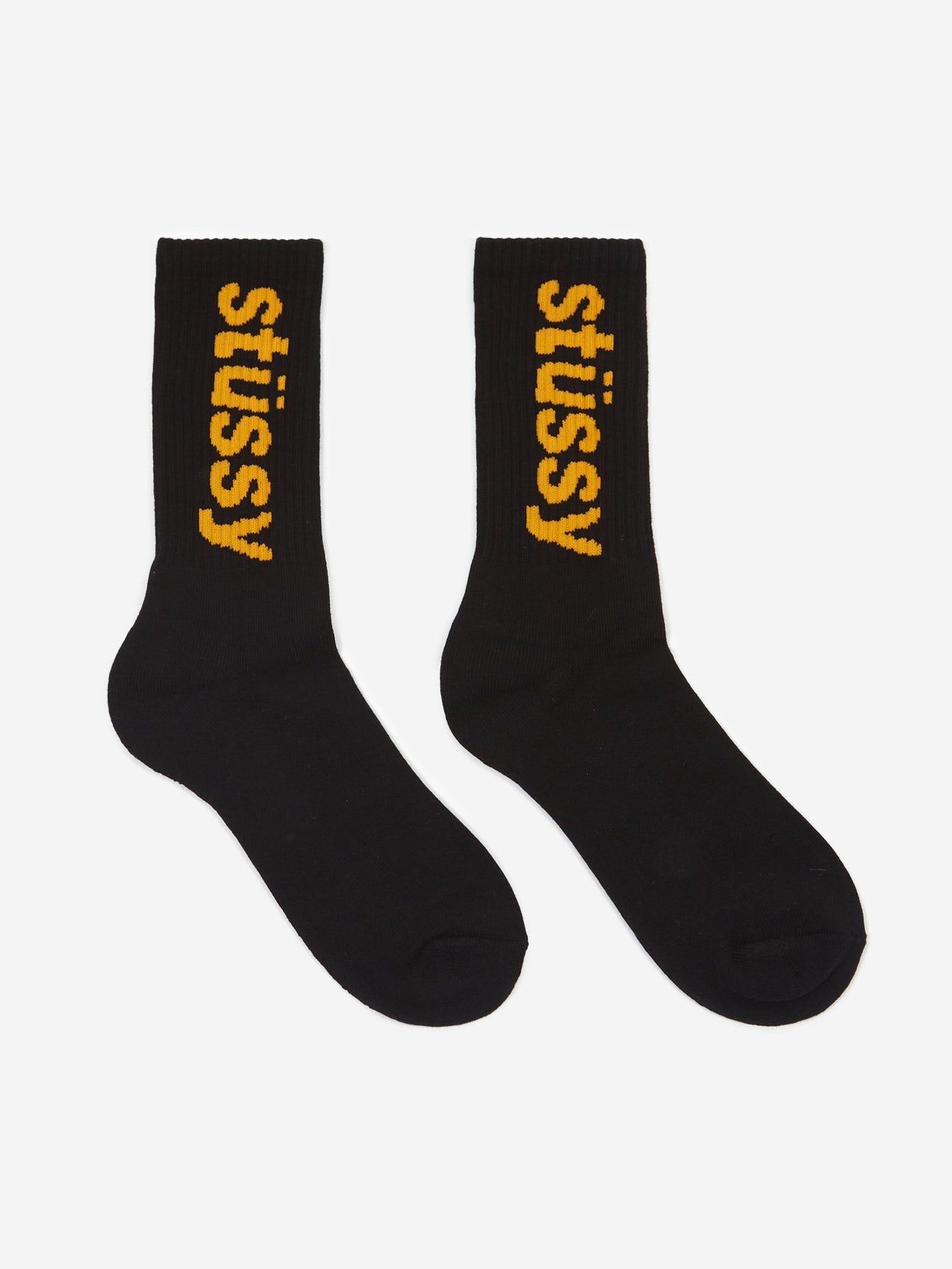 Stussy Helvetica Crew Sock - Black/Yellow – Goodhood