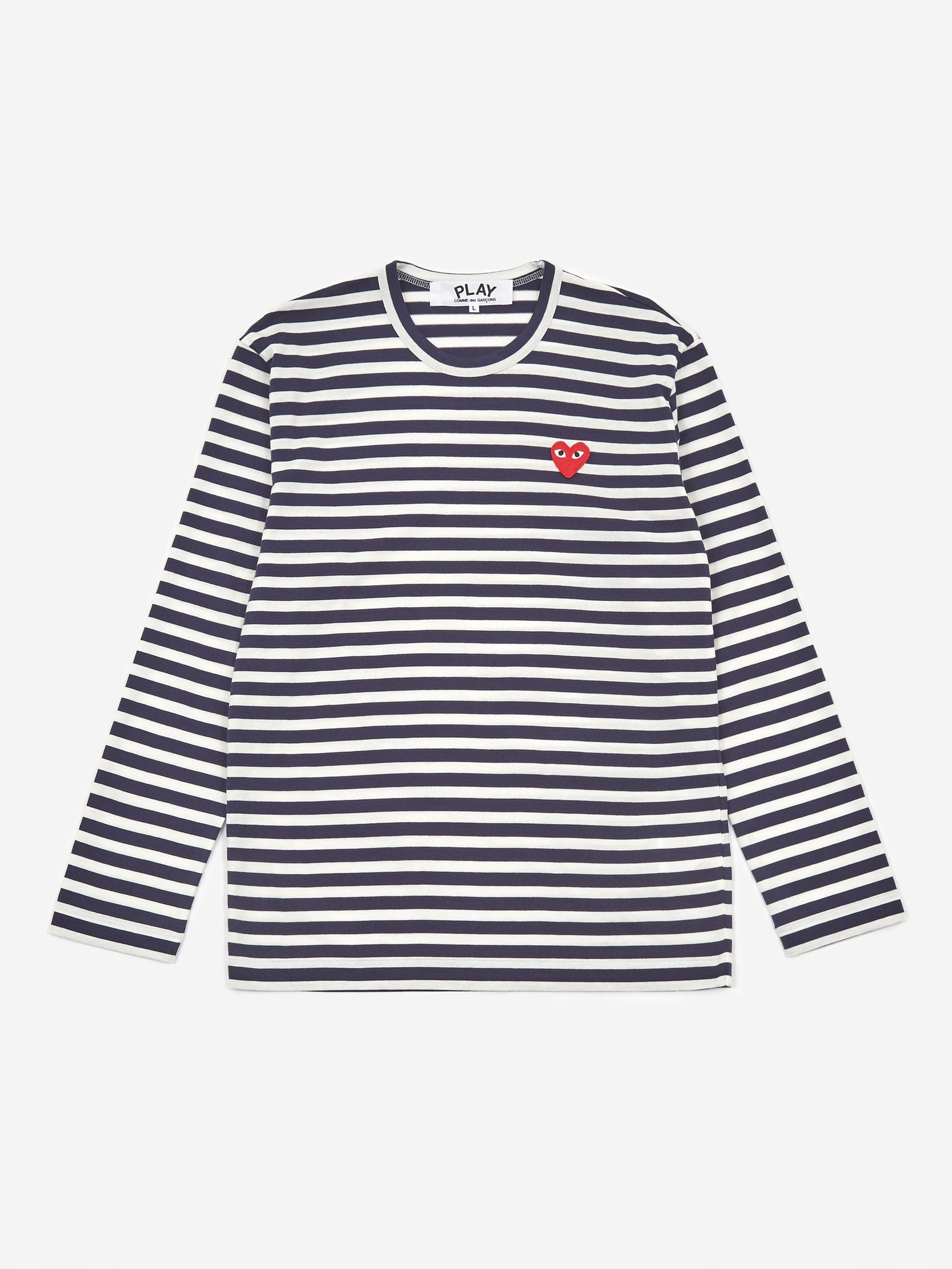 Comme des Garcons Play Striped Red Heart Long Sleeve T-Shirt