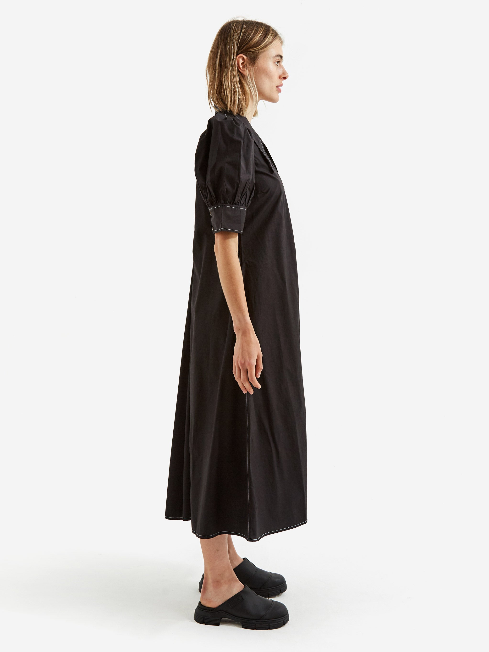 Ganni Cotton Poplin V-Neck Maxi Dress - Black Ganni Cotton Poplin V-Neck Maxi Dress - Black