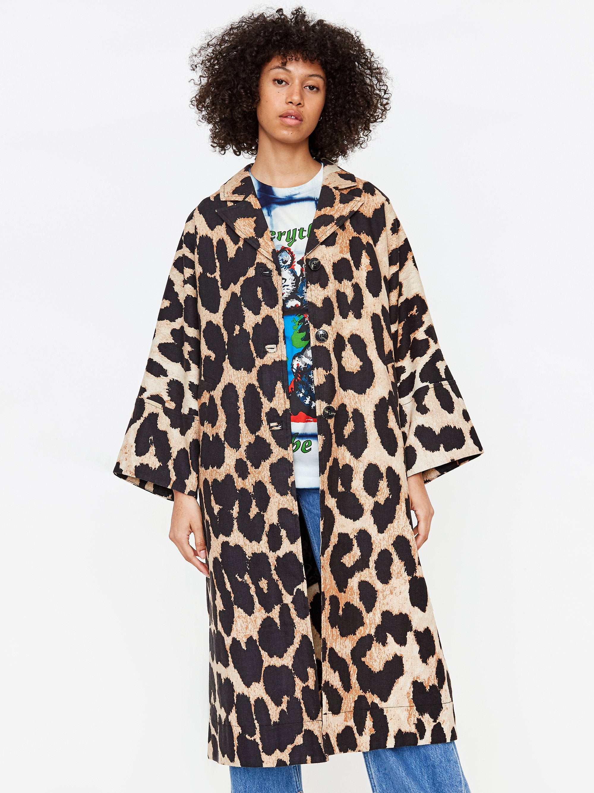 Ganni Linen Canvas Coat Maxi Leopard – Goodhood - Main Image