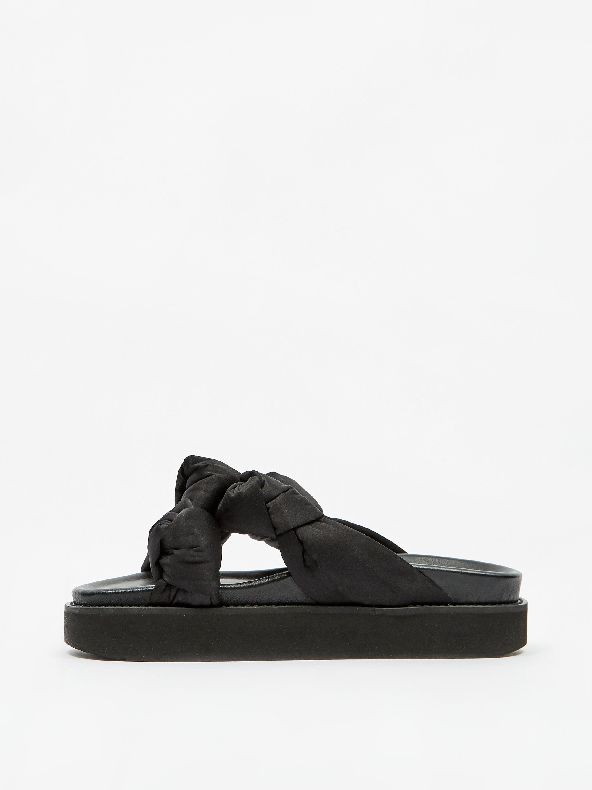 Ganni Recycled Satin Mid Knotted Sandal - Black