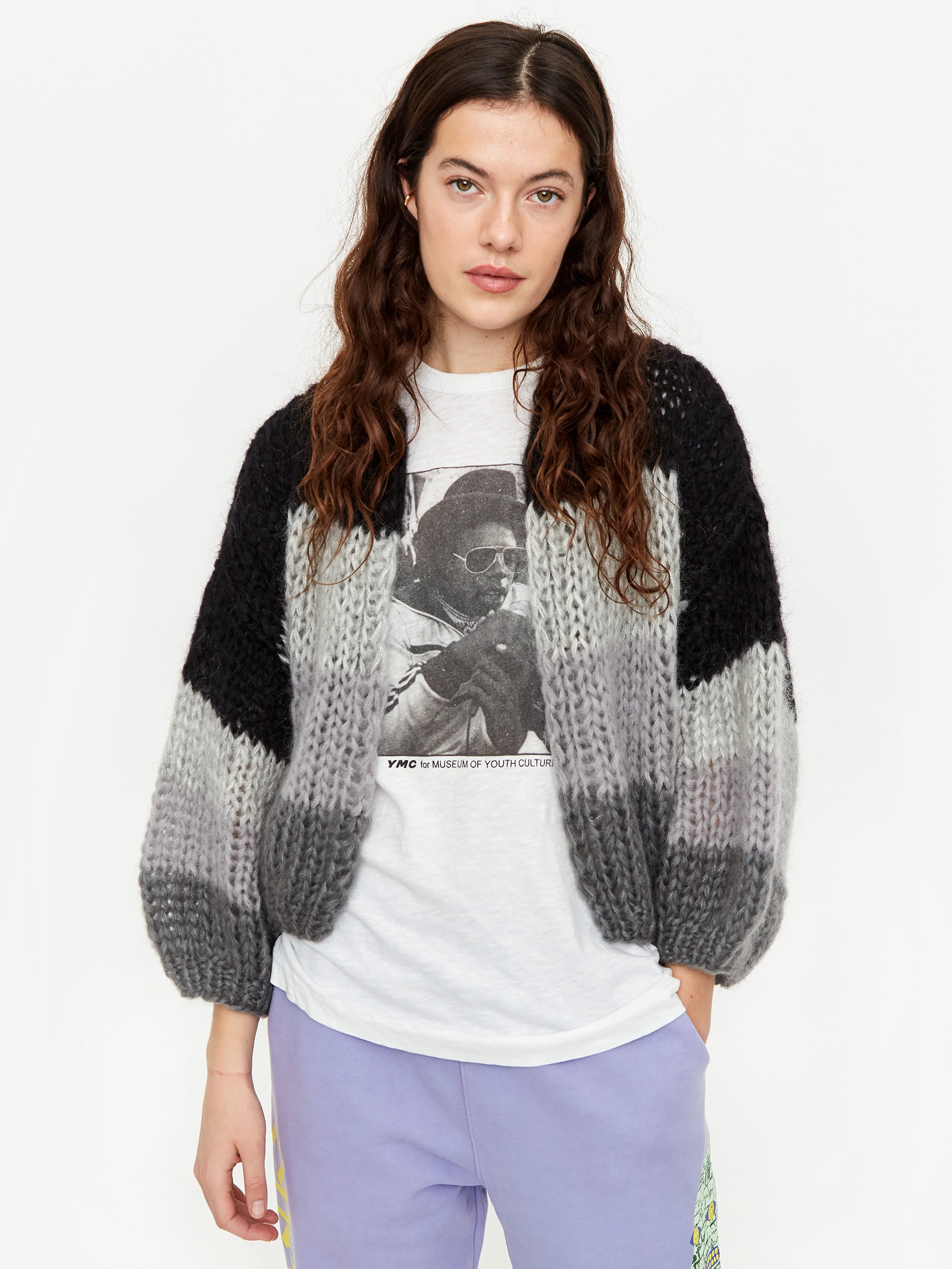 Maiami Mohair Big Bomber Colour Block Cardigan Grey/Black – Goodhood