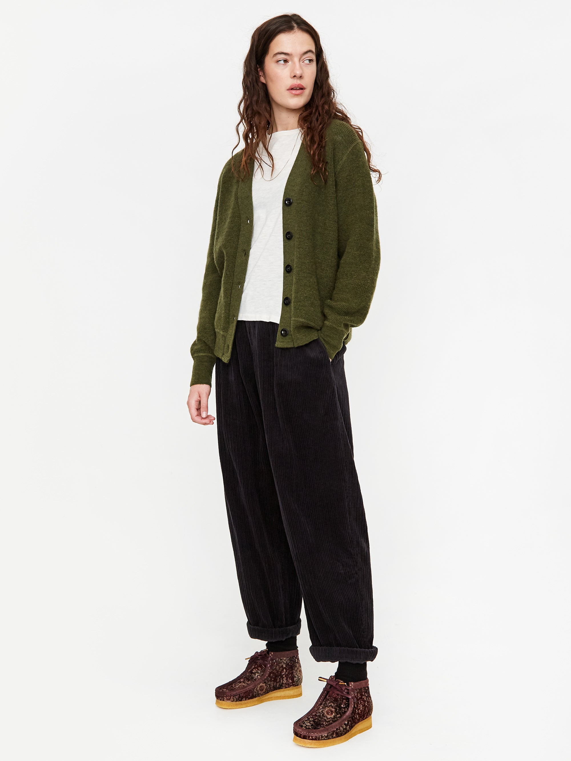 MHL. By Margaret Howell Flatlock Cardigan W - Dark Khaki | Goodhood