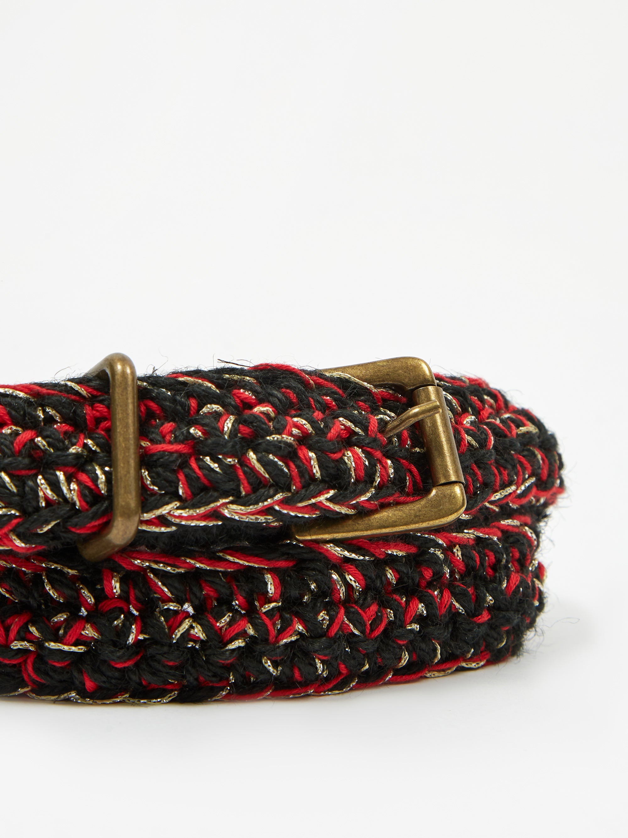 Nicholas Daley Hand Crochet Belt - Black/Red/Burgundy/Yellow